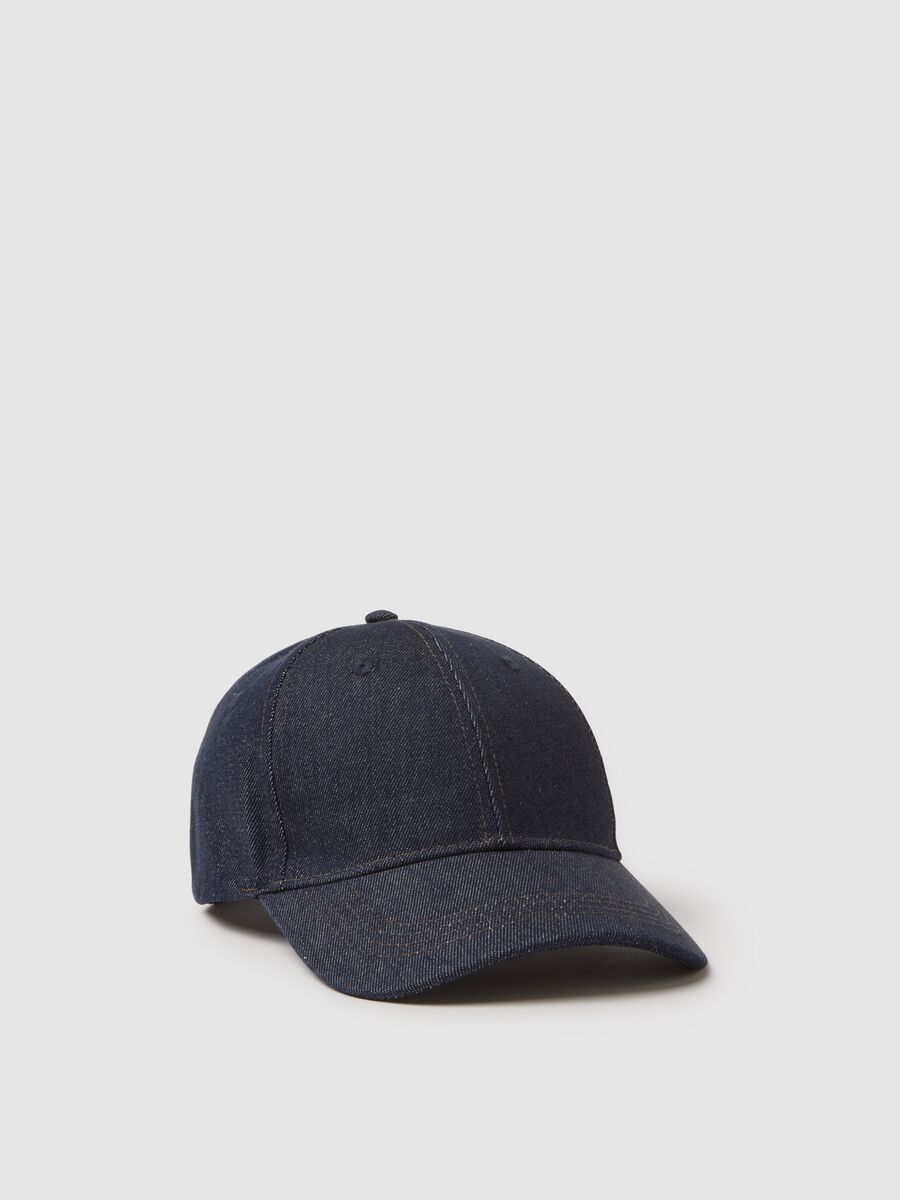 Cappello da baseball in puro cotone denim blu_0