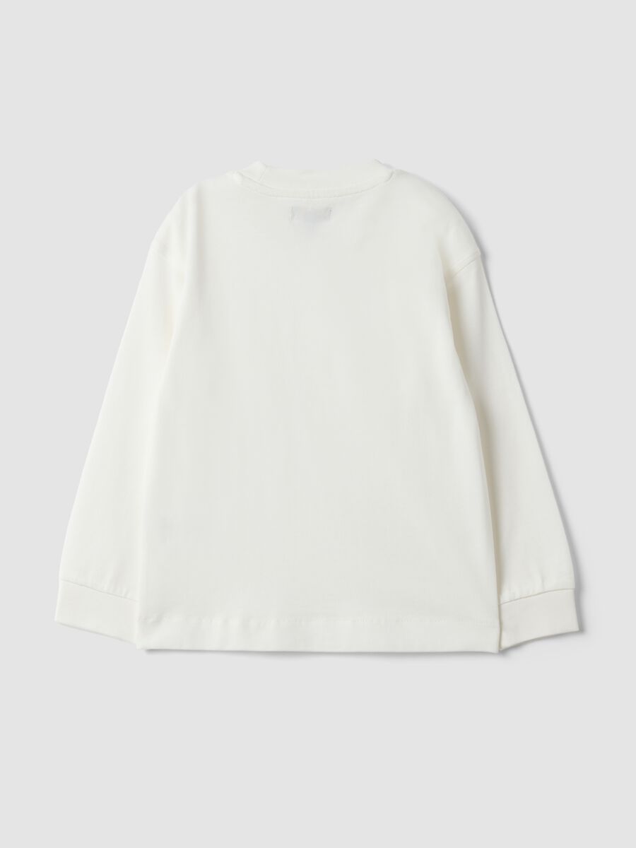 T-shirt bianca in puro cotone girocollo a maniche lunghe per bambino_5