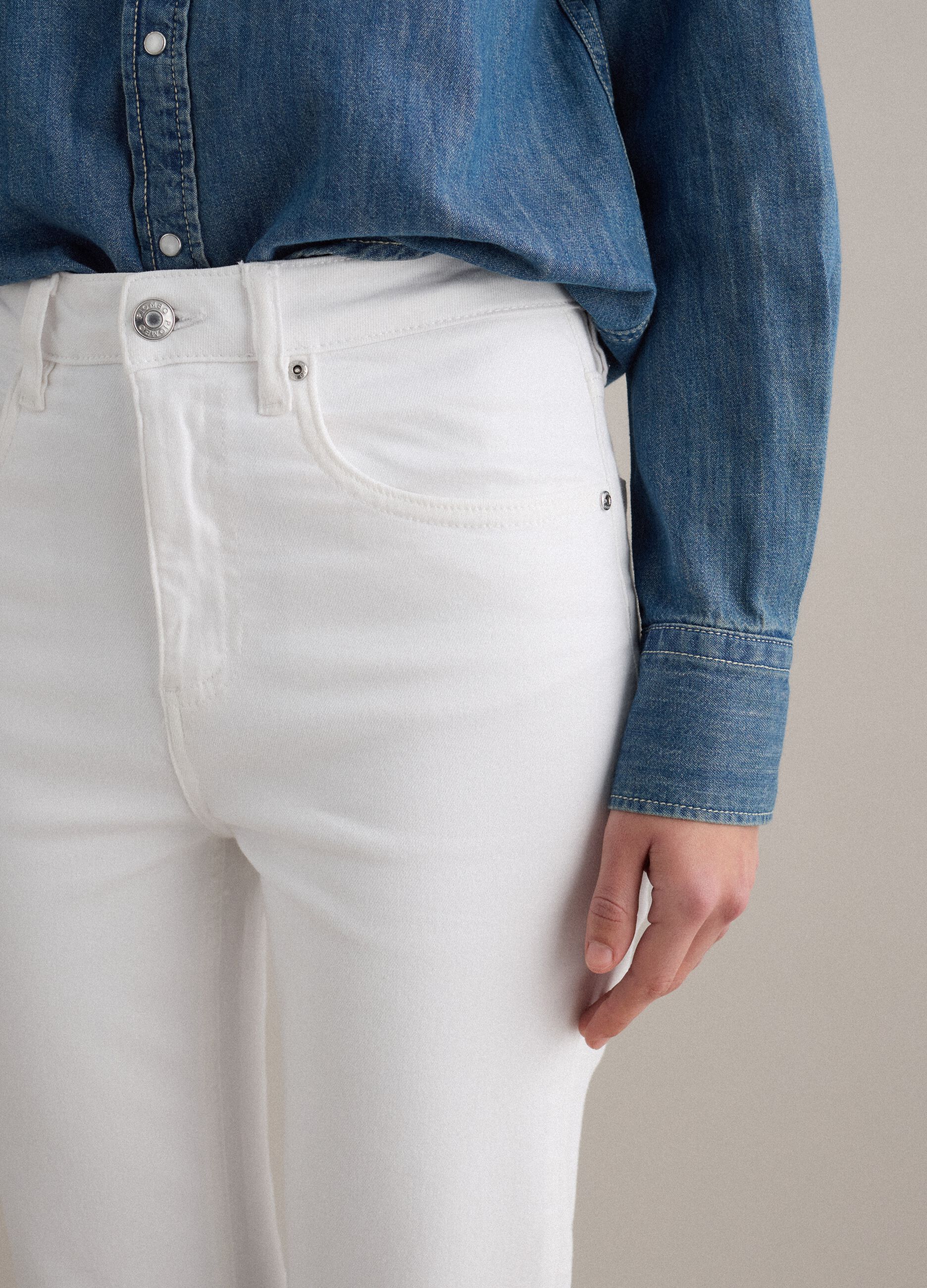 White Stretch Cotton Flare Jeans