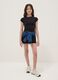 Girls&rsquo; black stretch cotton denim shorts, slim fit_0