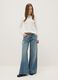 Wide leg blue cotton jeans with rips_0