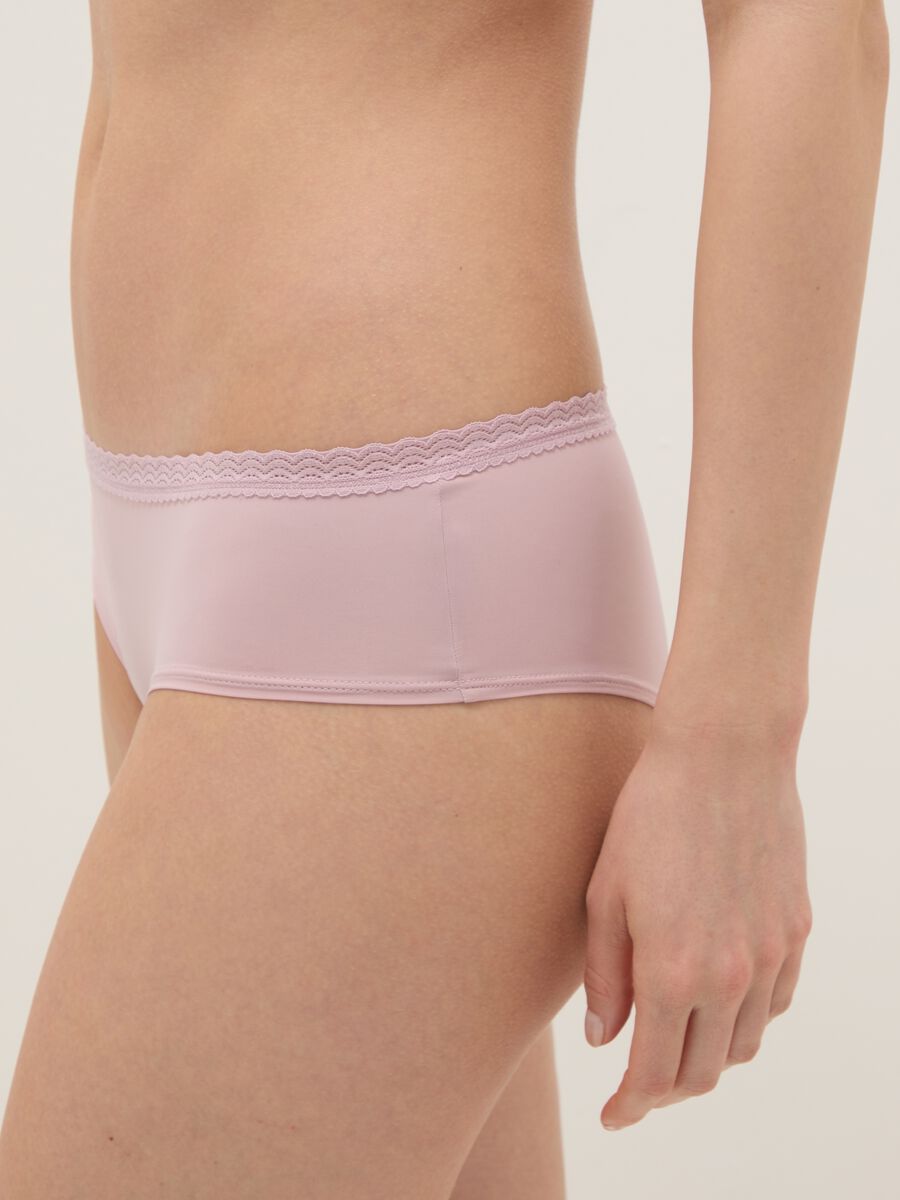 Regular fit pink cotton knickers with lace_3