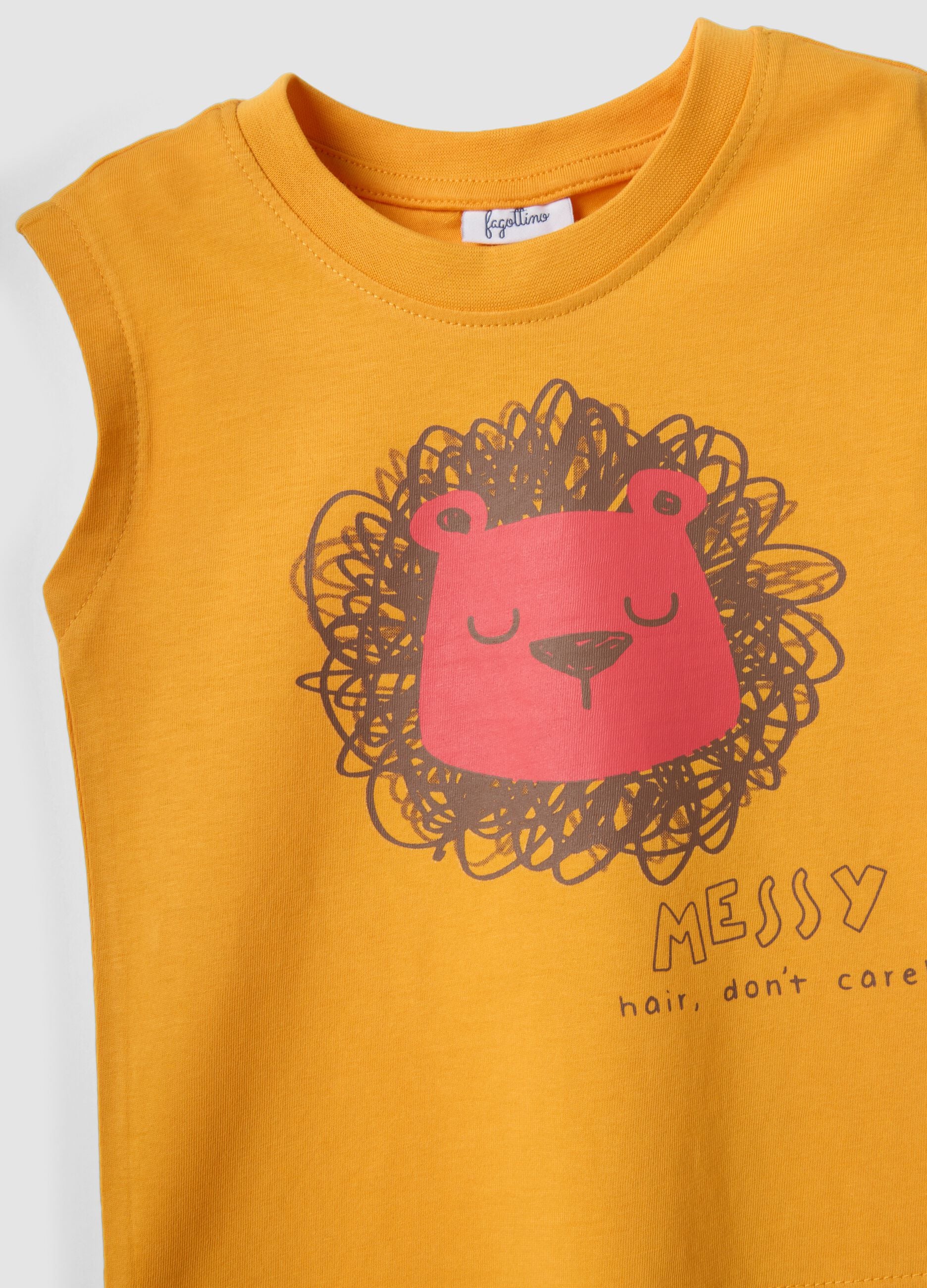 Yellow and brown pure cotton top and shorts set for baby boy, regular fit