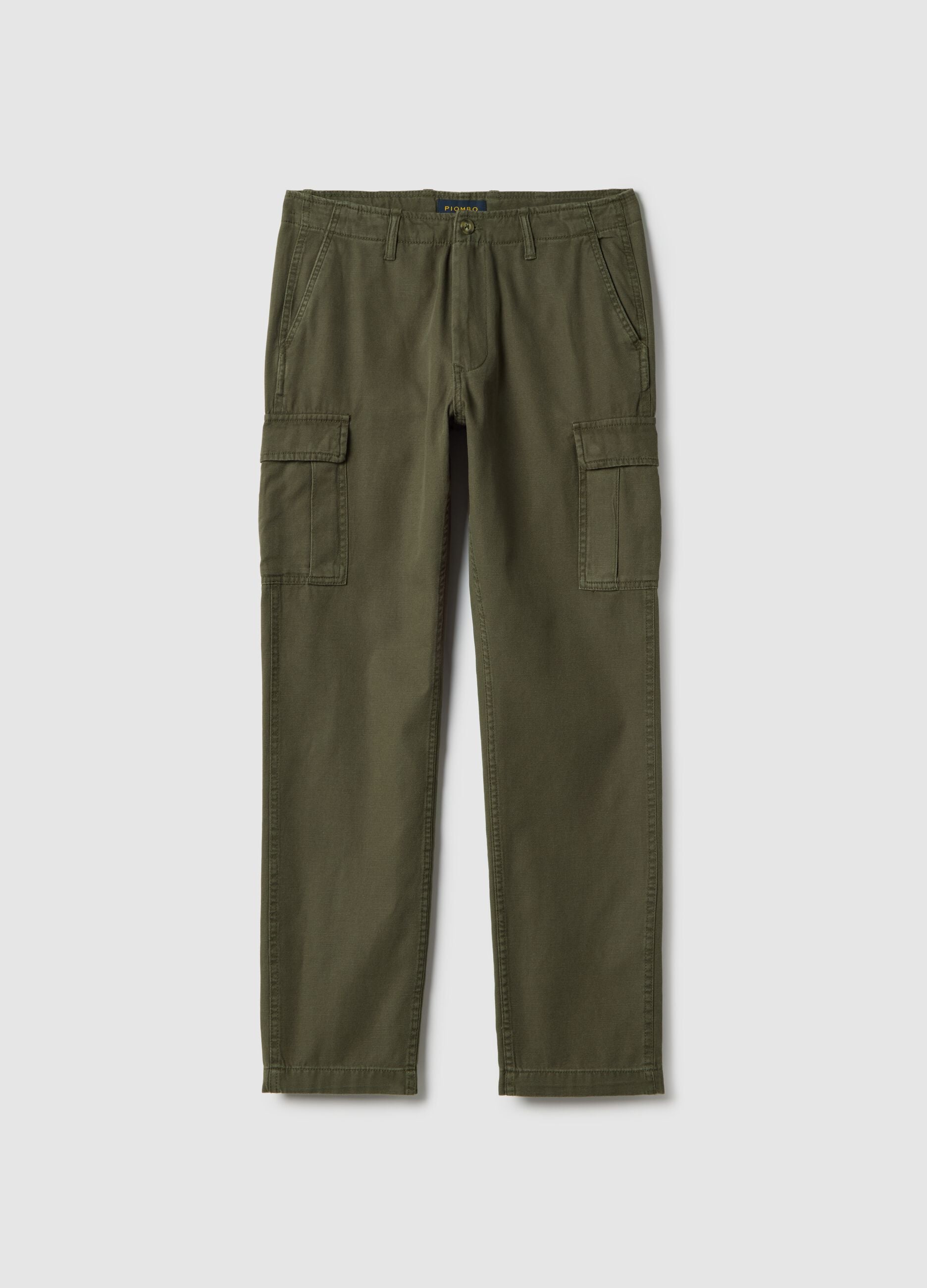Green regular fit cotton and linen cargo trousers