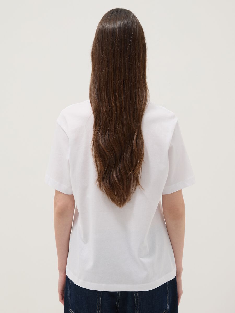 White pure cotton T-shirt with floral print, regular fit_3