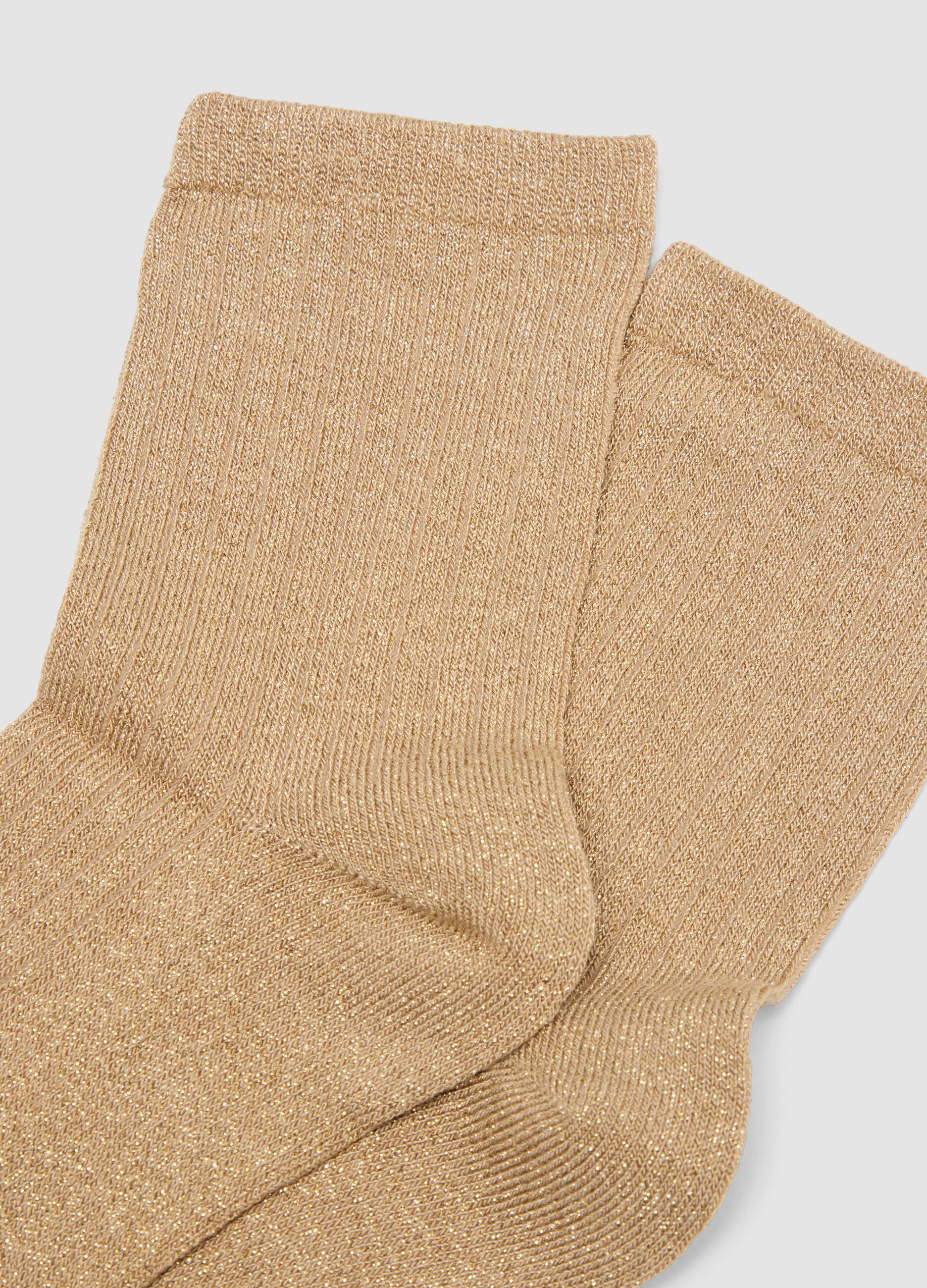 Beige stretch socks with Lurex threads