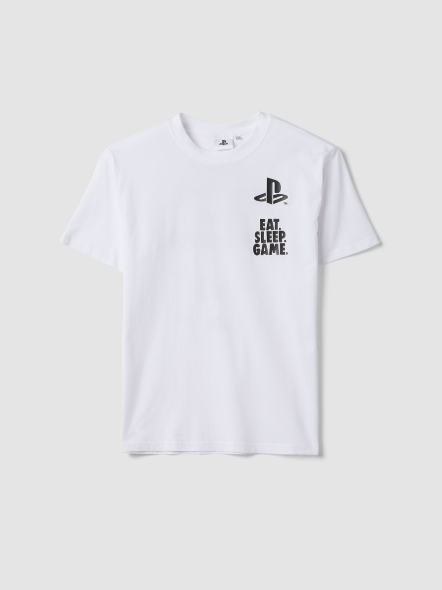 T-shirt bianca da ragazzo con logo Playstation in puro cotone relaxed fit_3