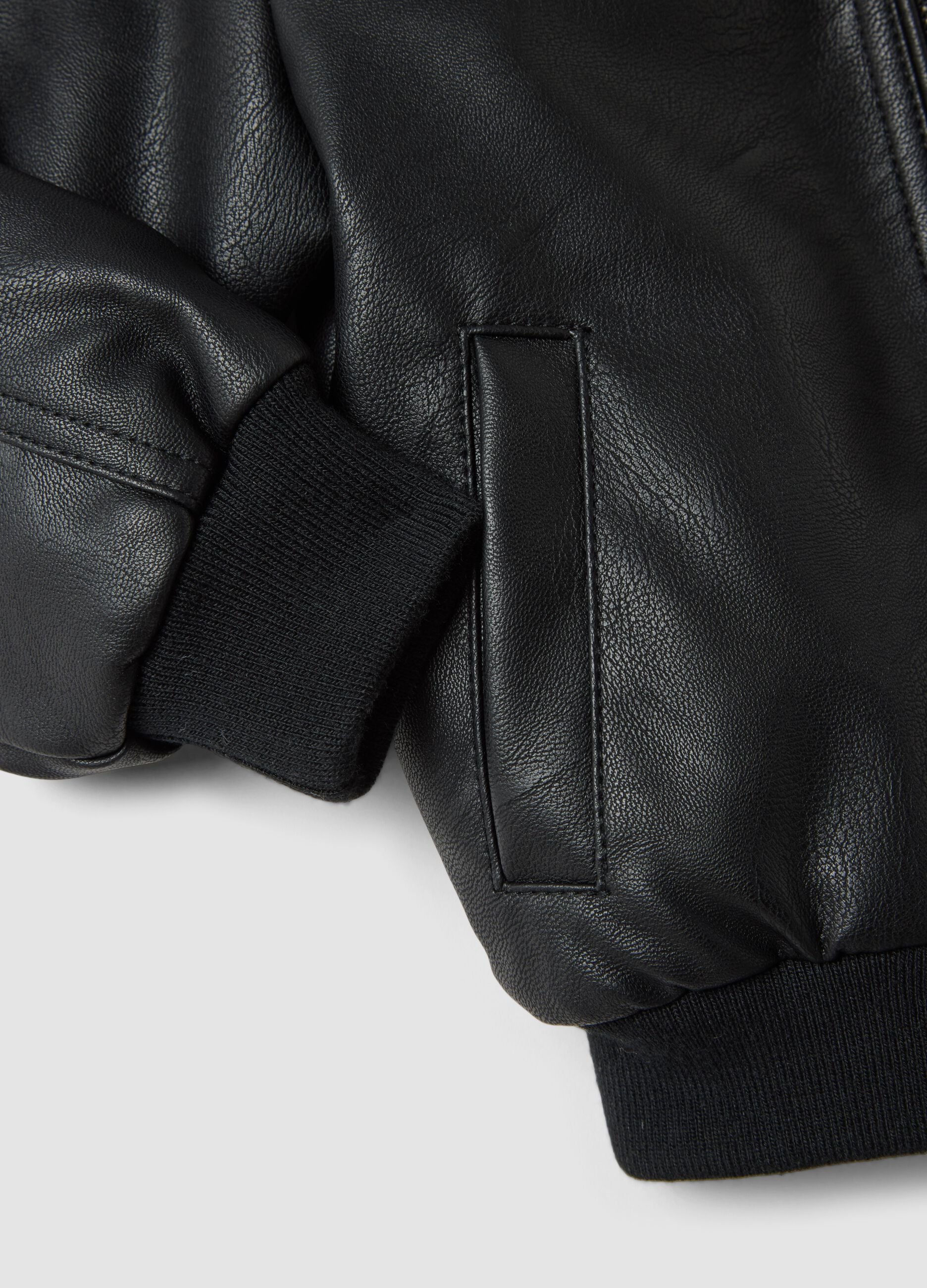 Black padded hooded zip-up bomber jacket for boys