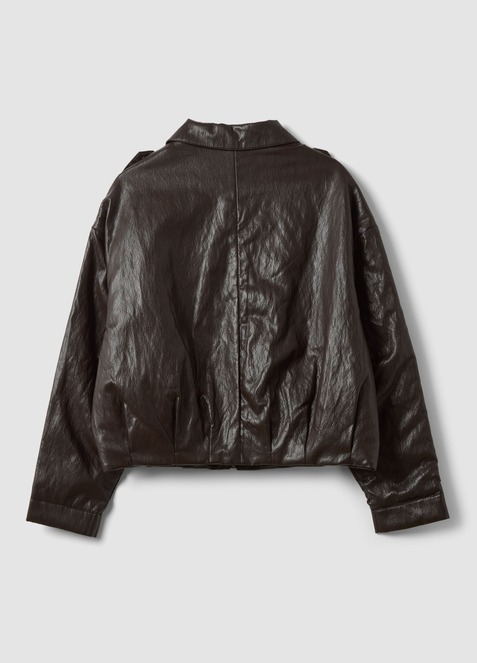 Giacca marrone in misto cotone con zip regular fit