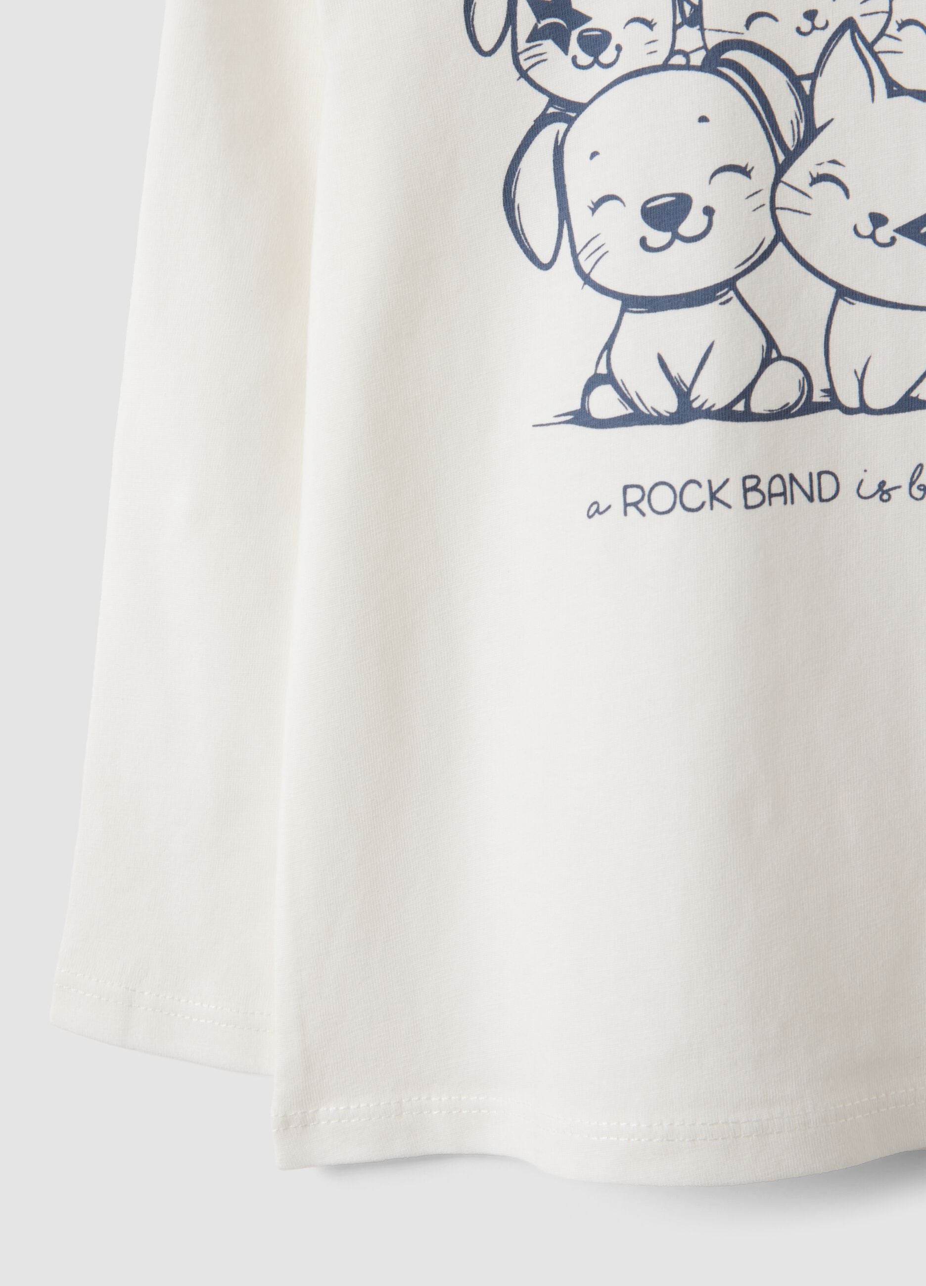 White organic cotton T-shirt with cute animal print for baby girl