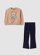 Pure cotton crew-neck set with teddy bear print for girls_0