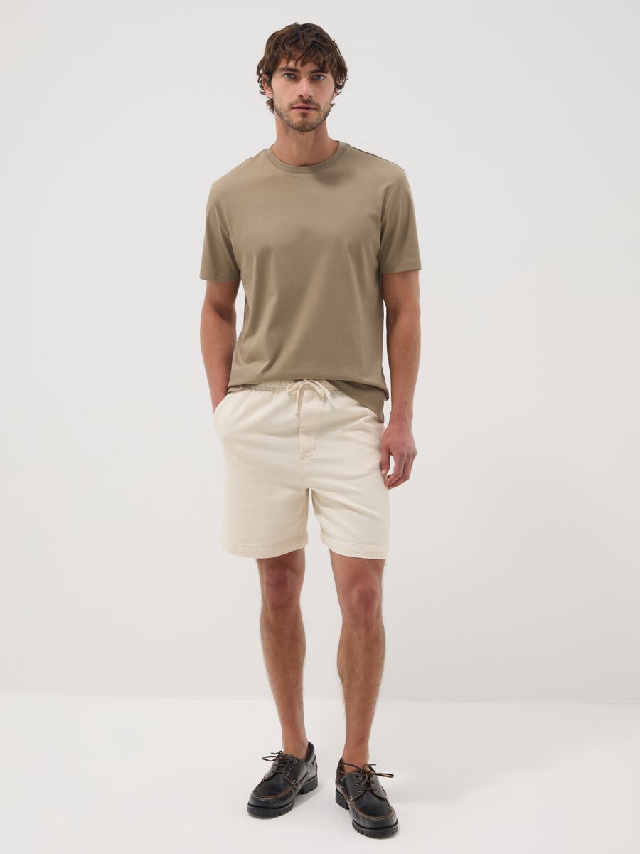 Beige slim-fit mercerised pure cotton T-shirt_1