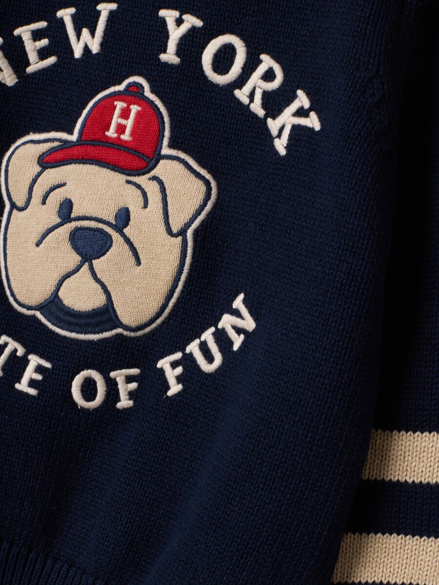 Blue pure cotton crew-neck jumper with puppy print for baby boy_2