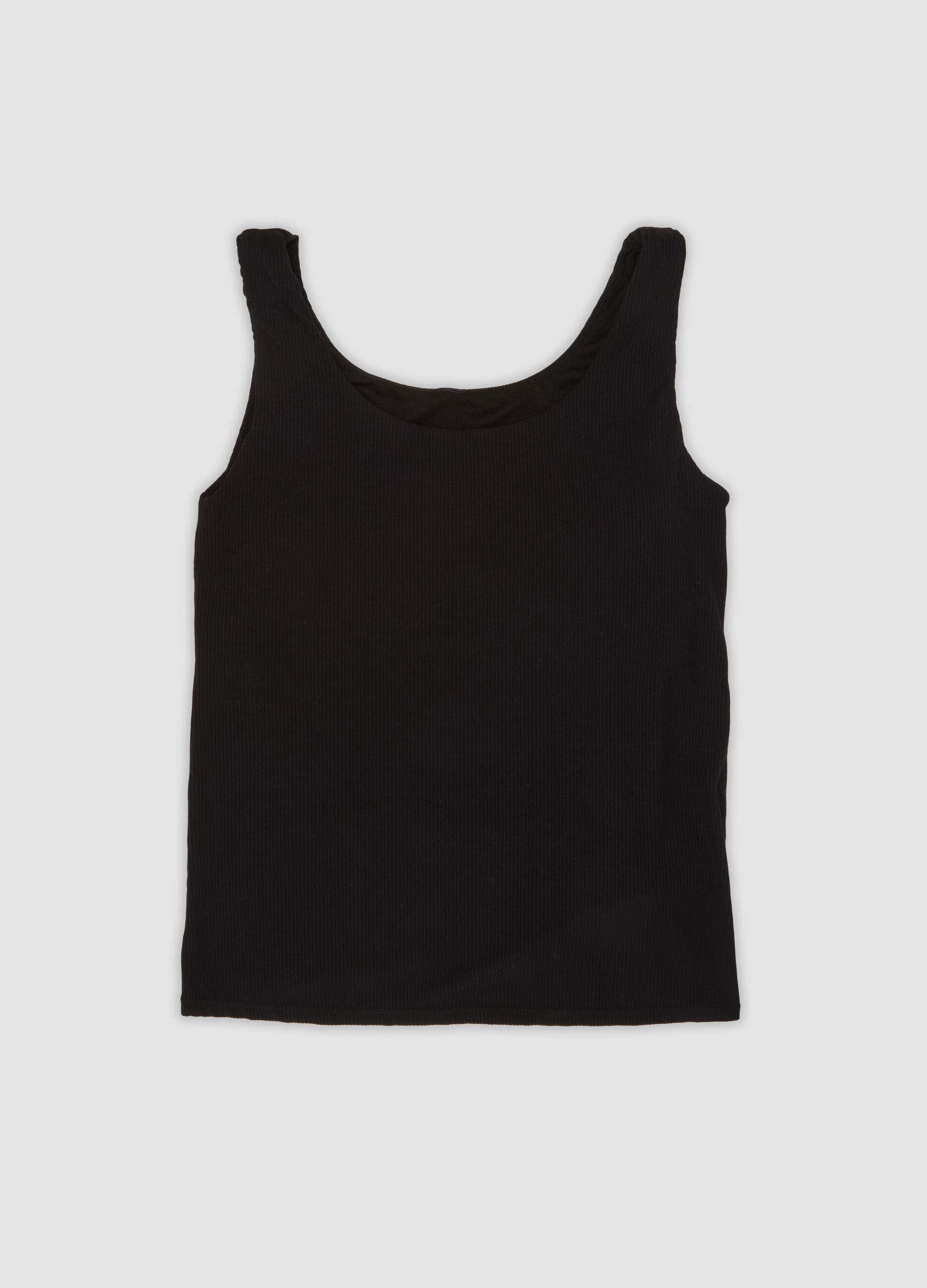 Black stretch viscose crew-neck vest top
