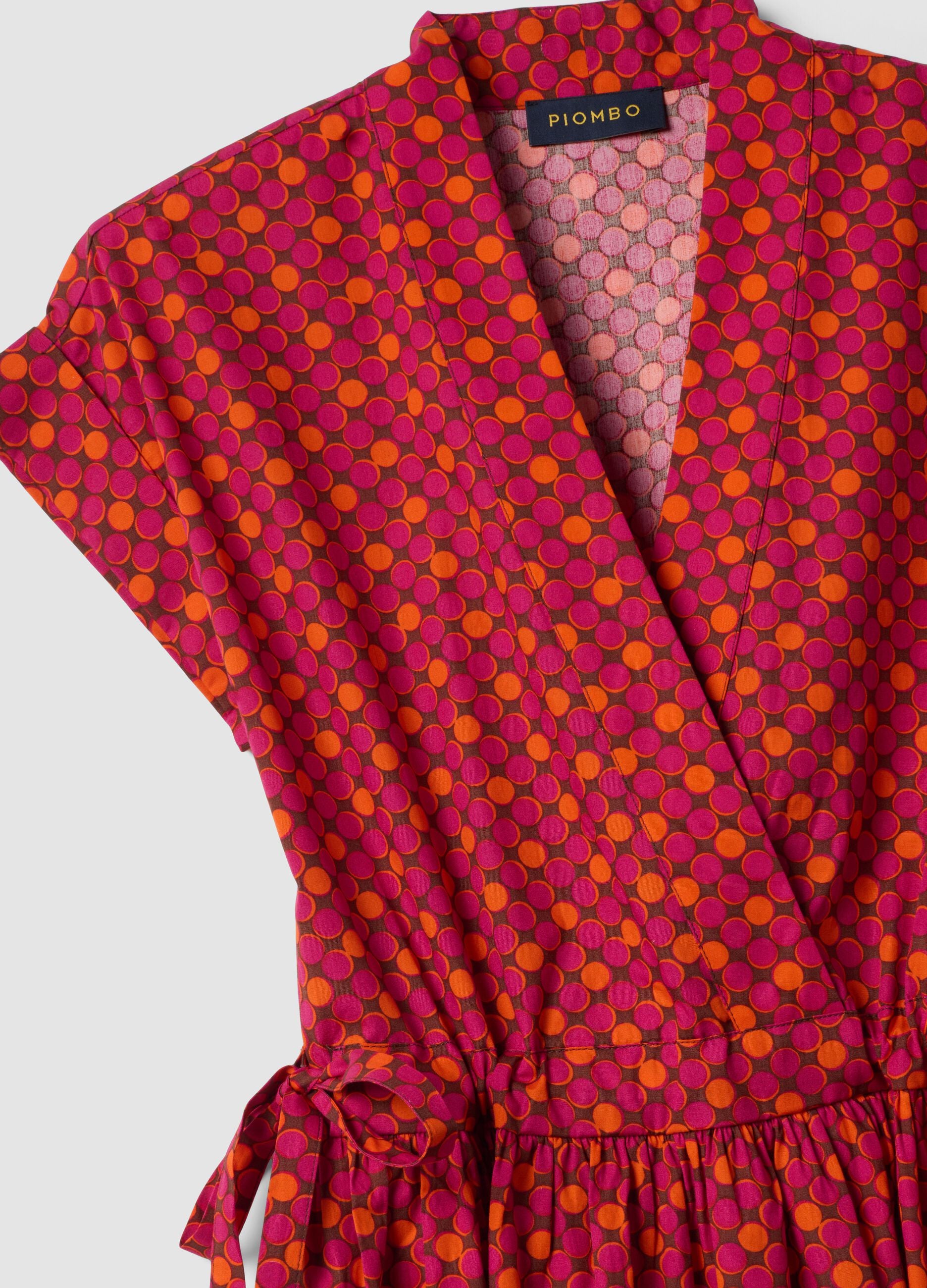 Red pure cotton midi dress with printed pattern