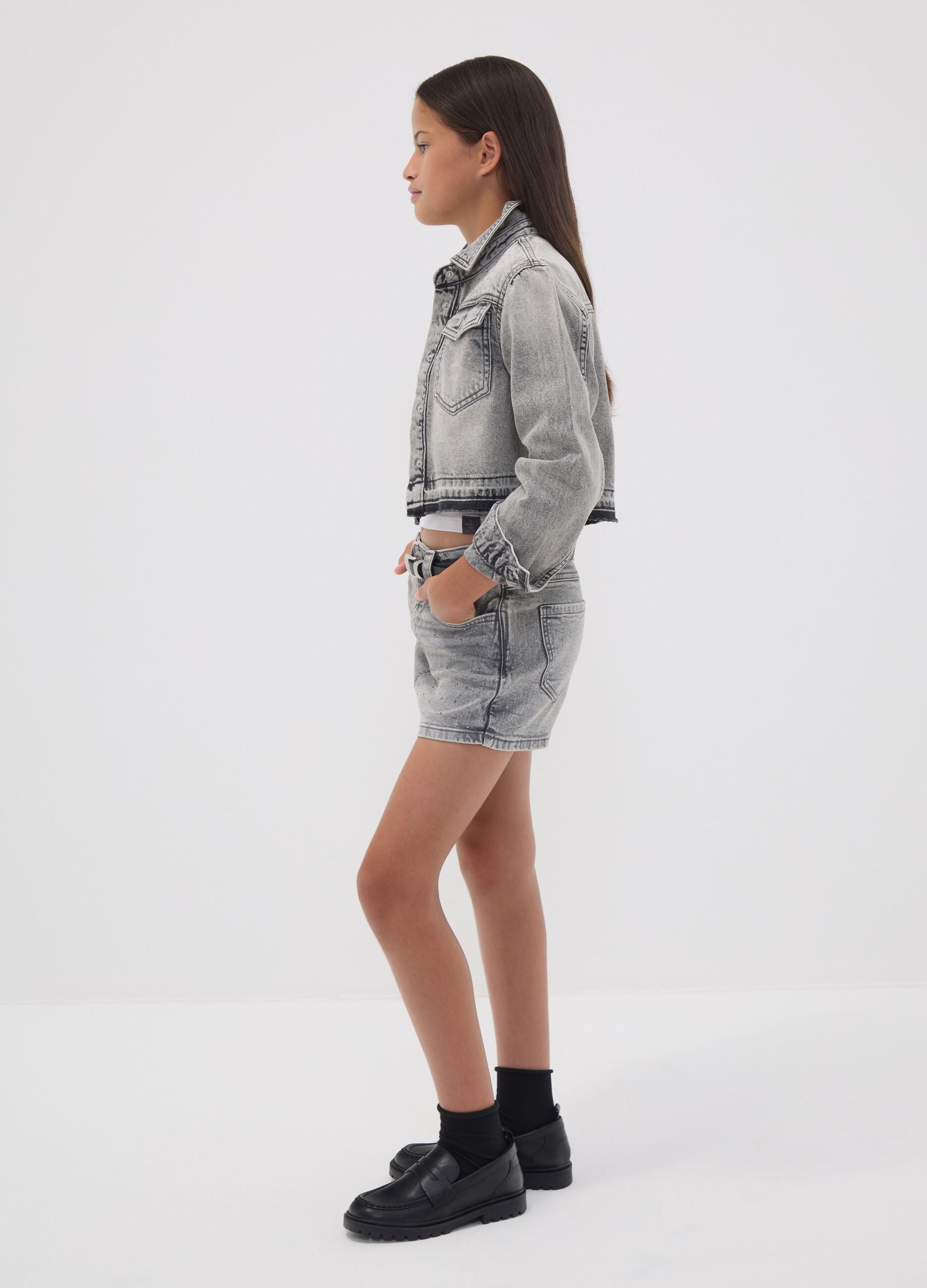 Girls&rsquo; grey stretch-cotton skort, regular fit
