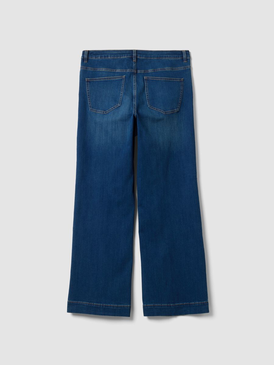 Blue cotton and stretch viscose denim jeans, bootcut fit_5