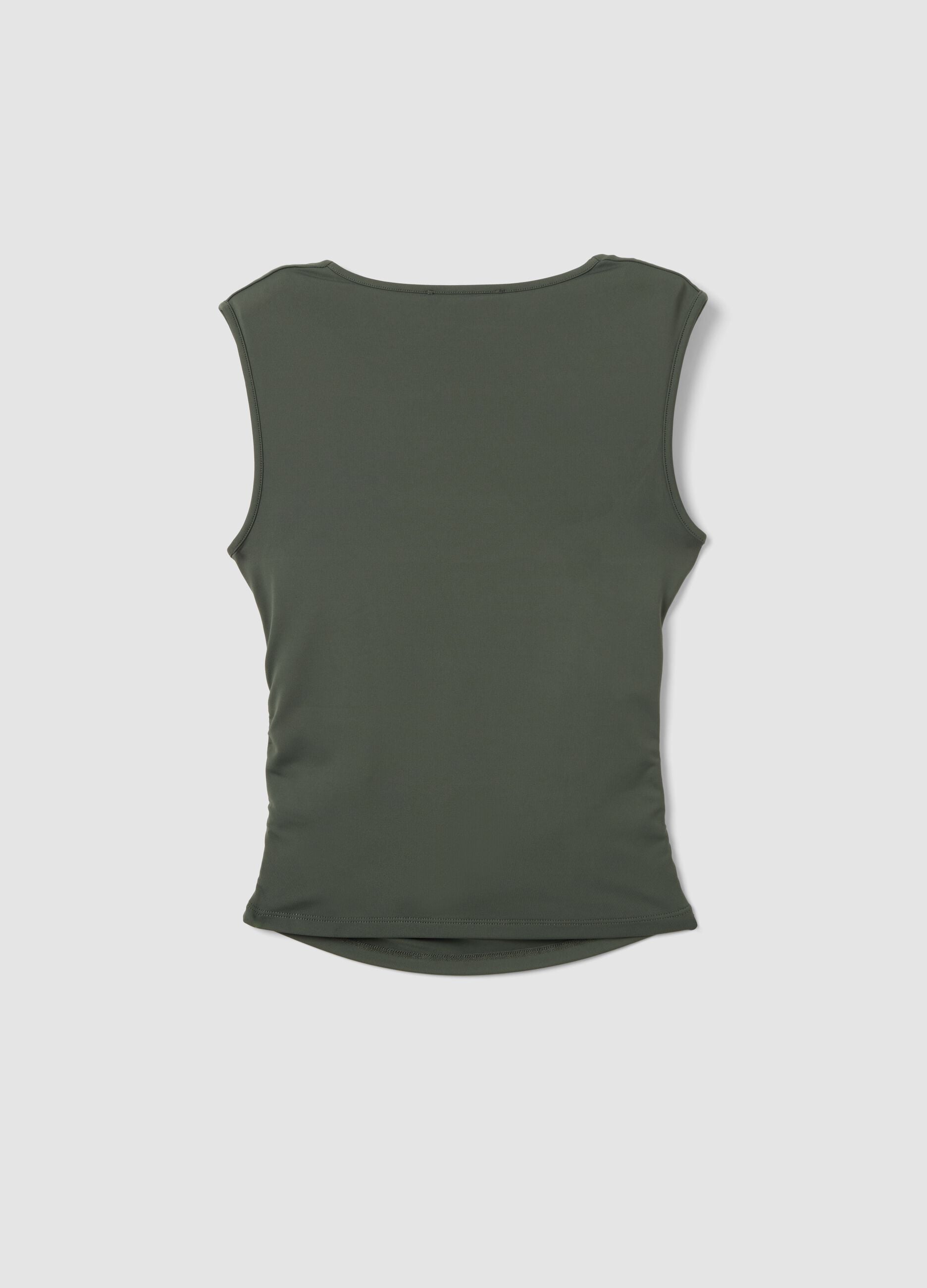 Green stretch tank top with side ruching