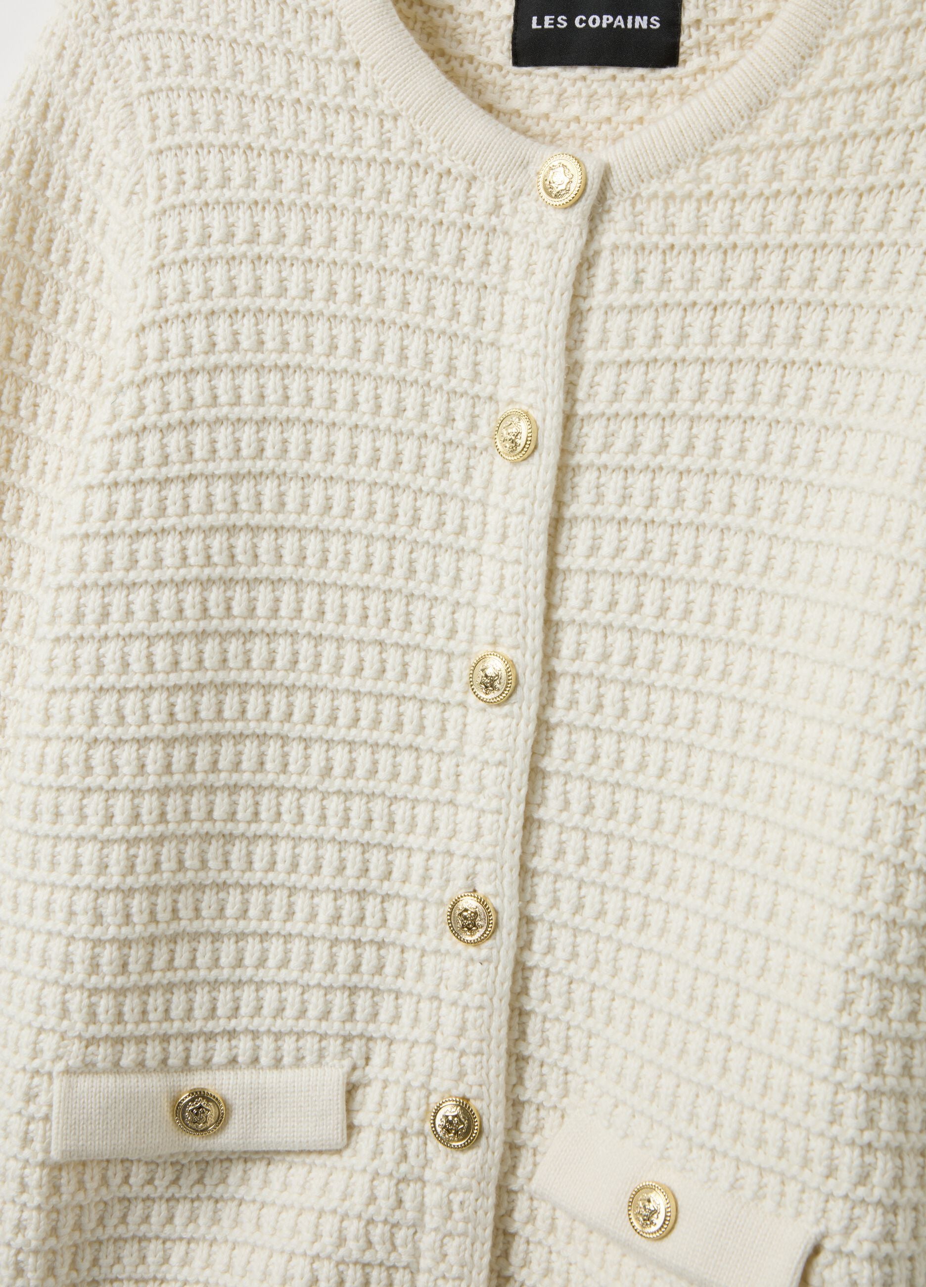 White pure cotton regular fit cardigan with buttons and pockets