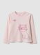 Pink organic cotton T-shirt with kitten print for girls_0