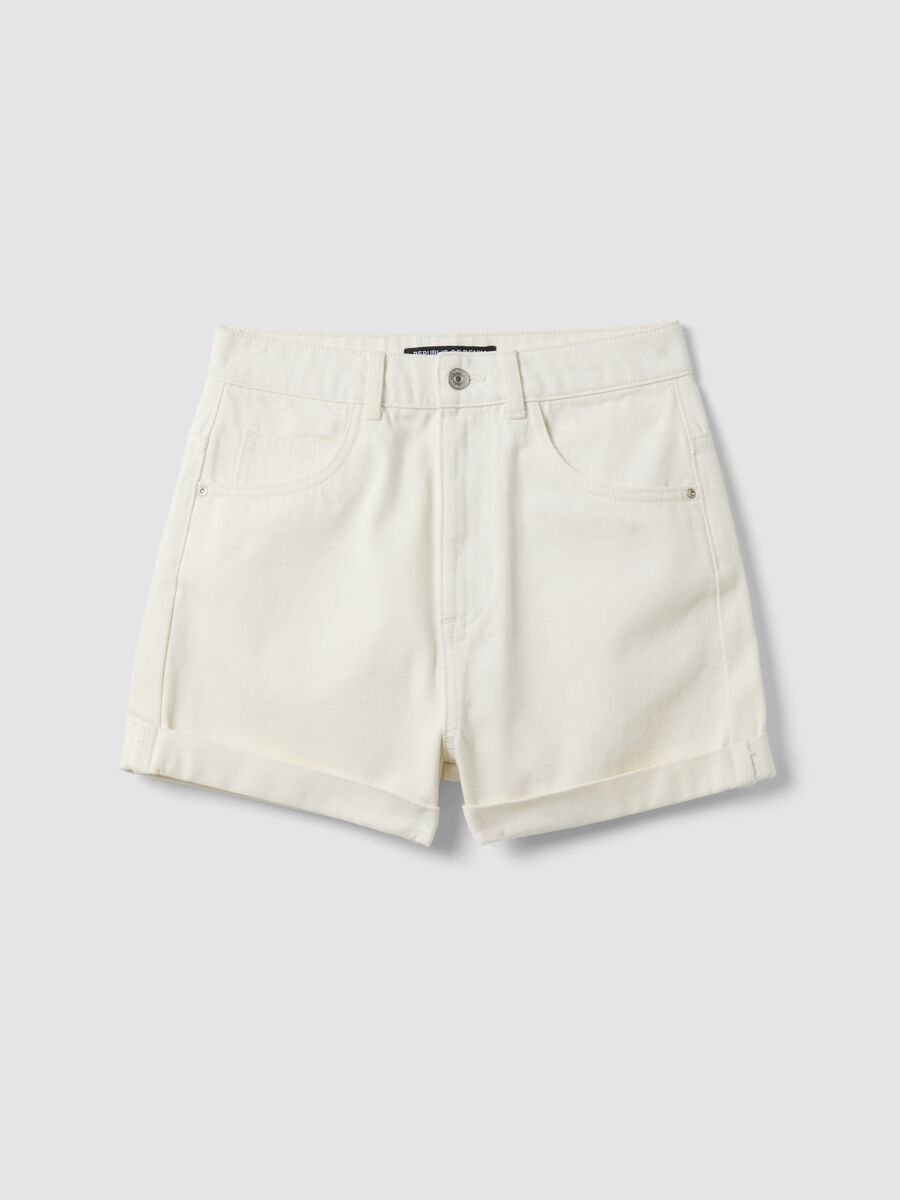 White pure cotton denim shorts_4