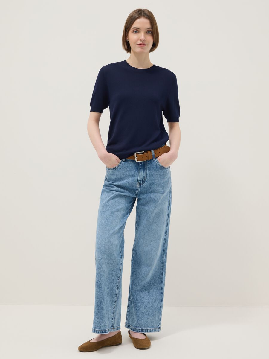 T-shirt in misto viscosa blu regular fit_1