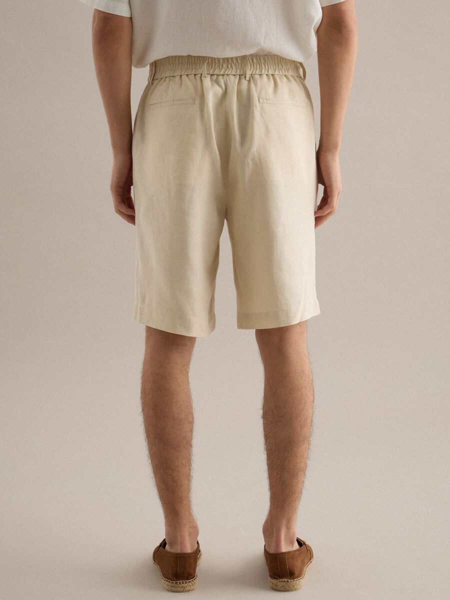 Pure Linen White Bermuda Shorts Regular Fit_2
