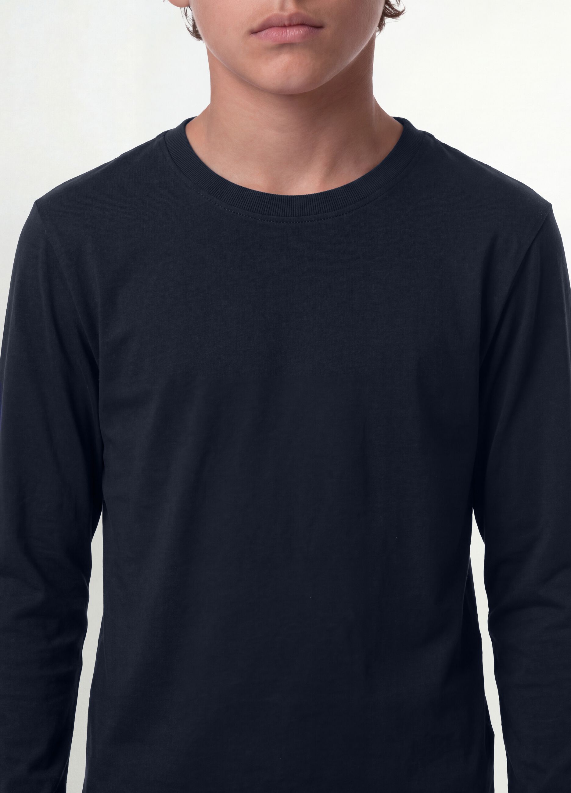 Blue long-sleeved pure organic cotton regular fit T-shirt for boys