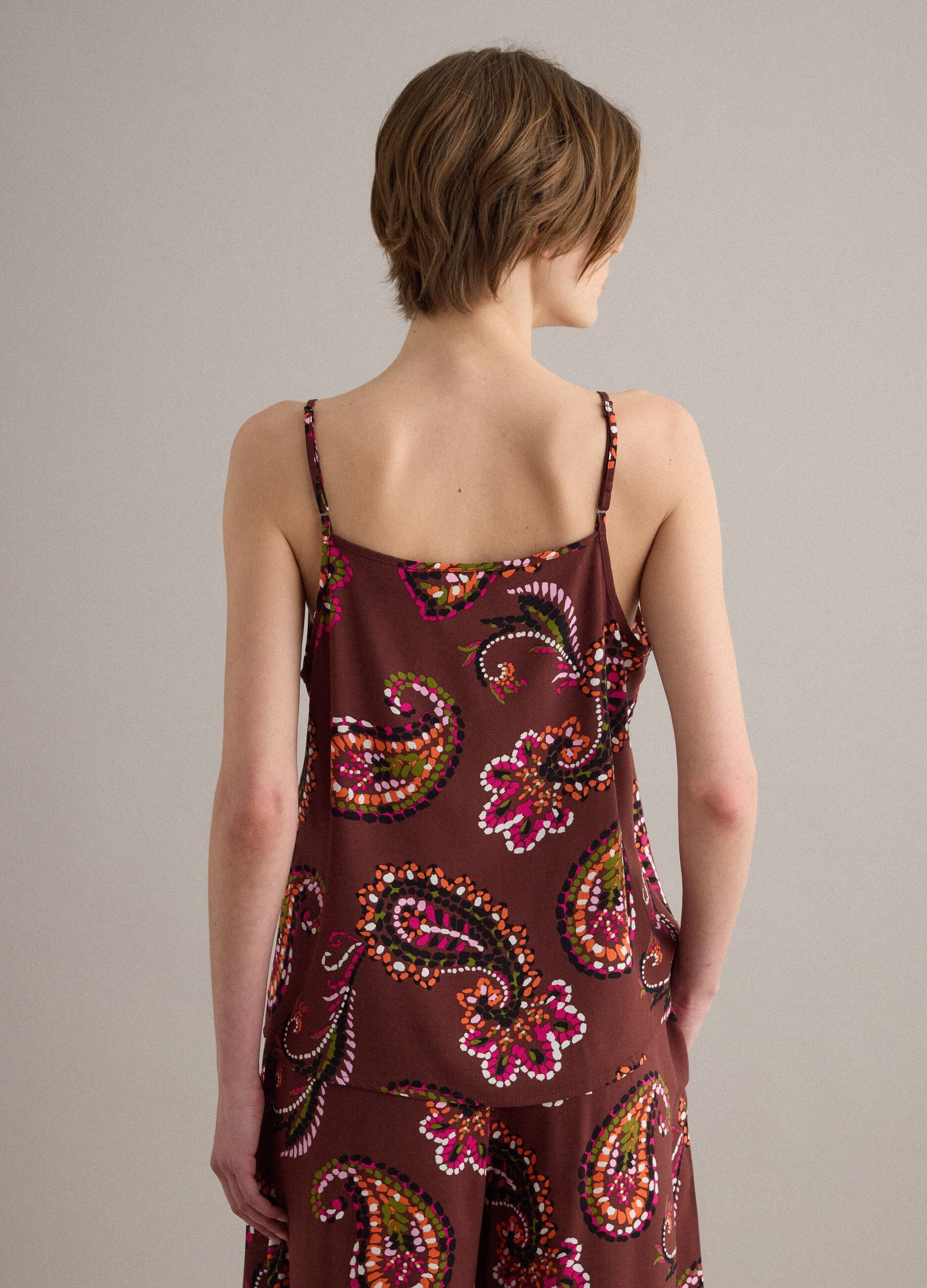 Brown pure-viscose paisley-print tank top
