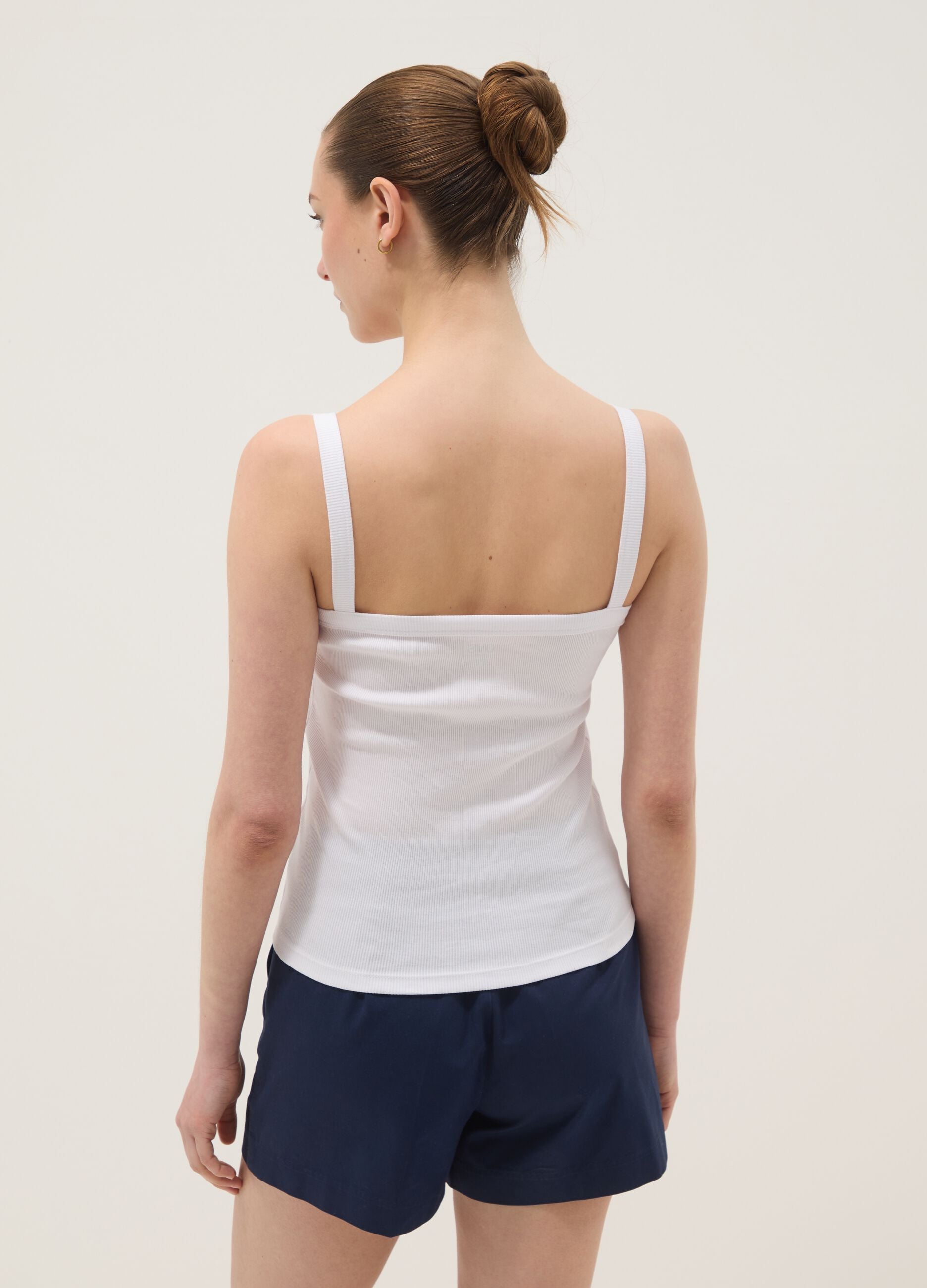 White pure cotton ribbed vest top