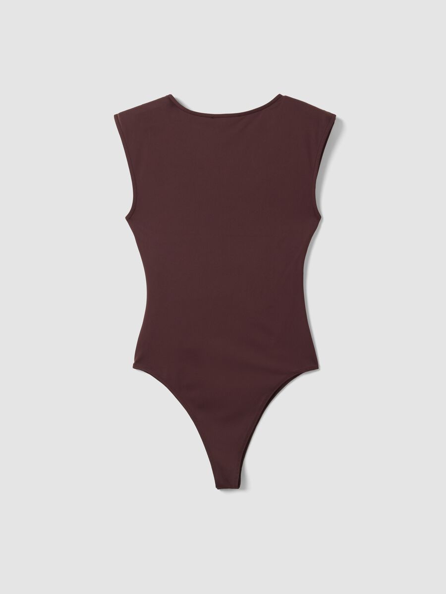 Brown stretch bodysuit with ruching, regular fit_2