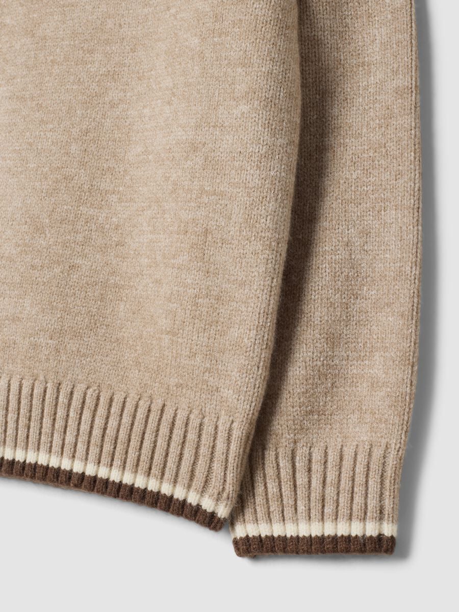 Beige regular-fit polo-collar jumper with ribbed trims_2