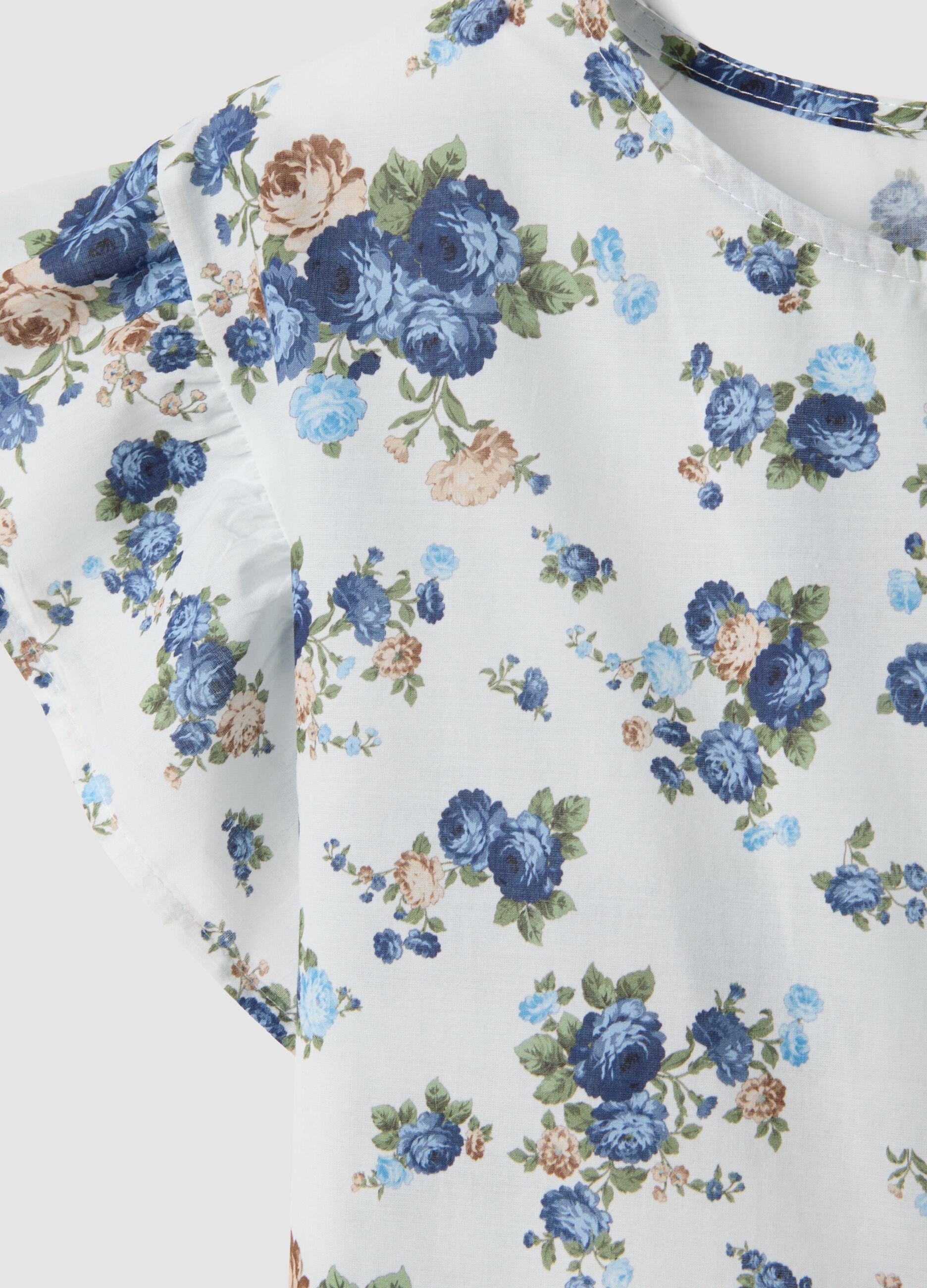 White pure cotton floral dress with ruffle sleeves