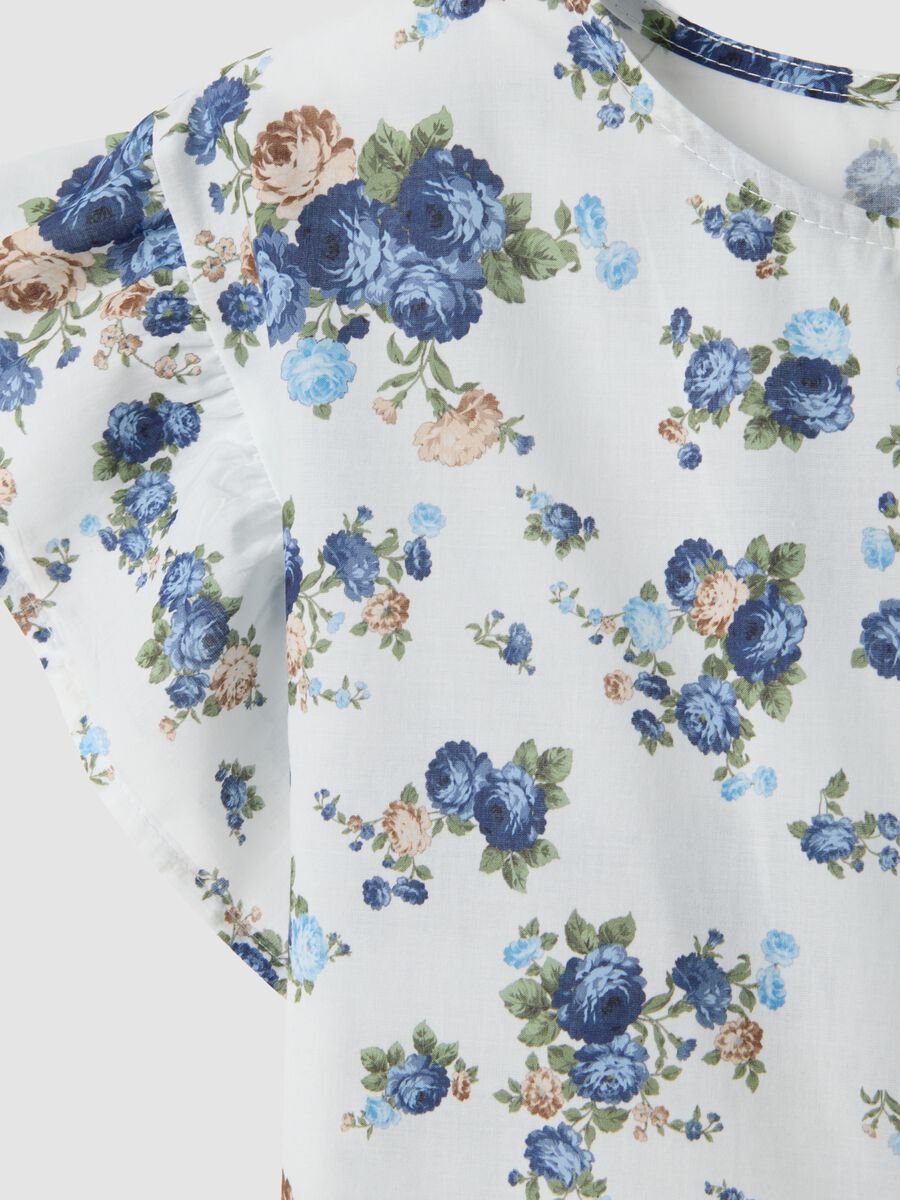 White pure cotton floral dress with ruffle sleeves_5