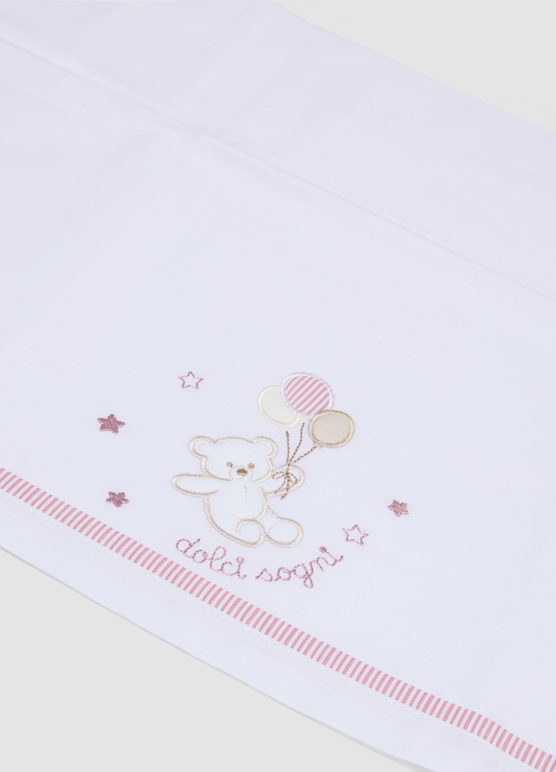 White pure cotton baby girl sheet with teddy bear embroidery