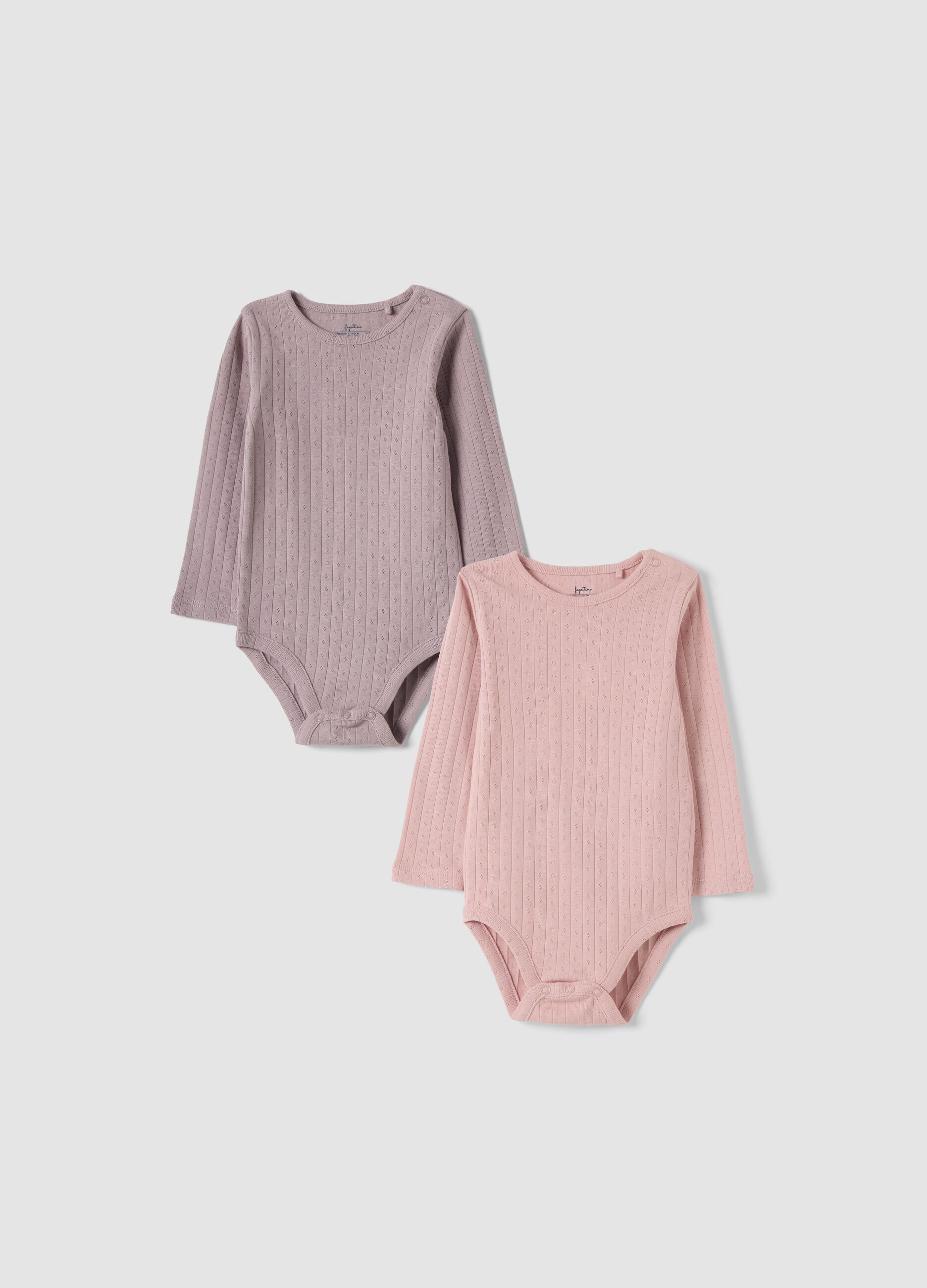 2-pack pink and purple ribbed organic cotton bodysuits