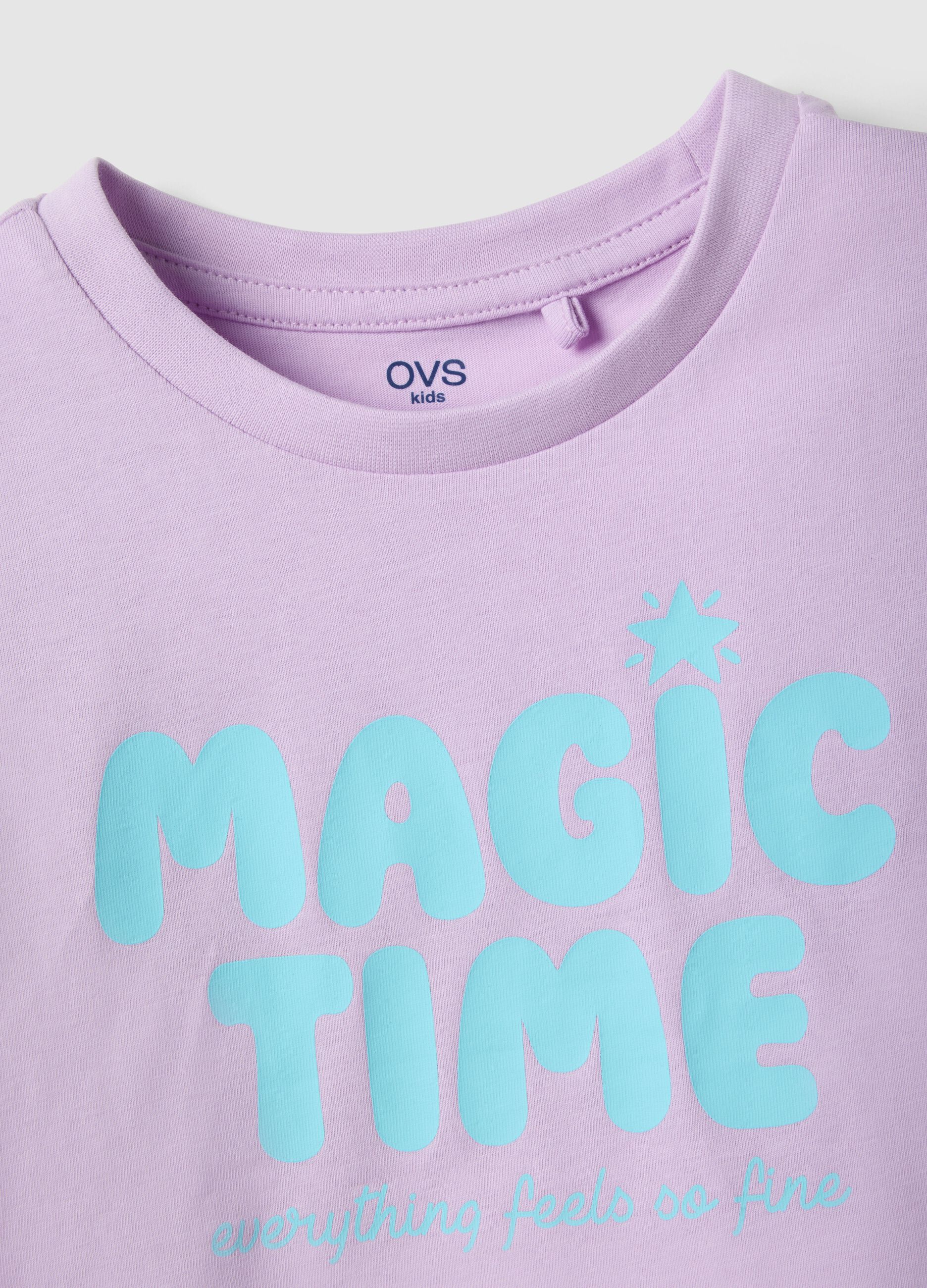Girls' violet pure cotton boxy fit T-shirt with print