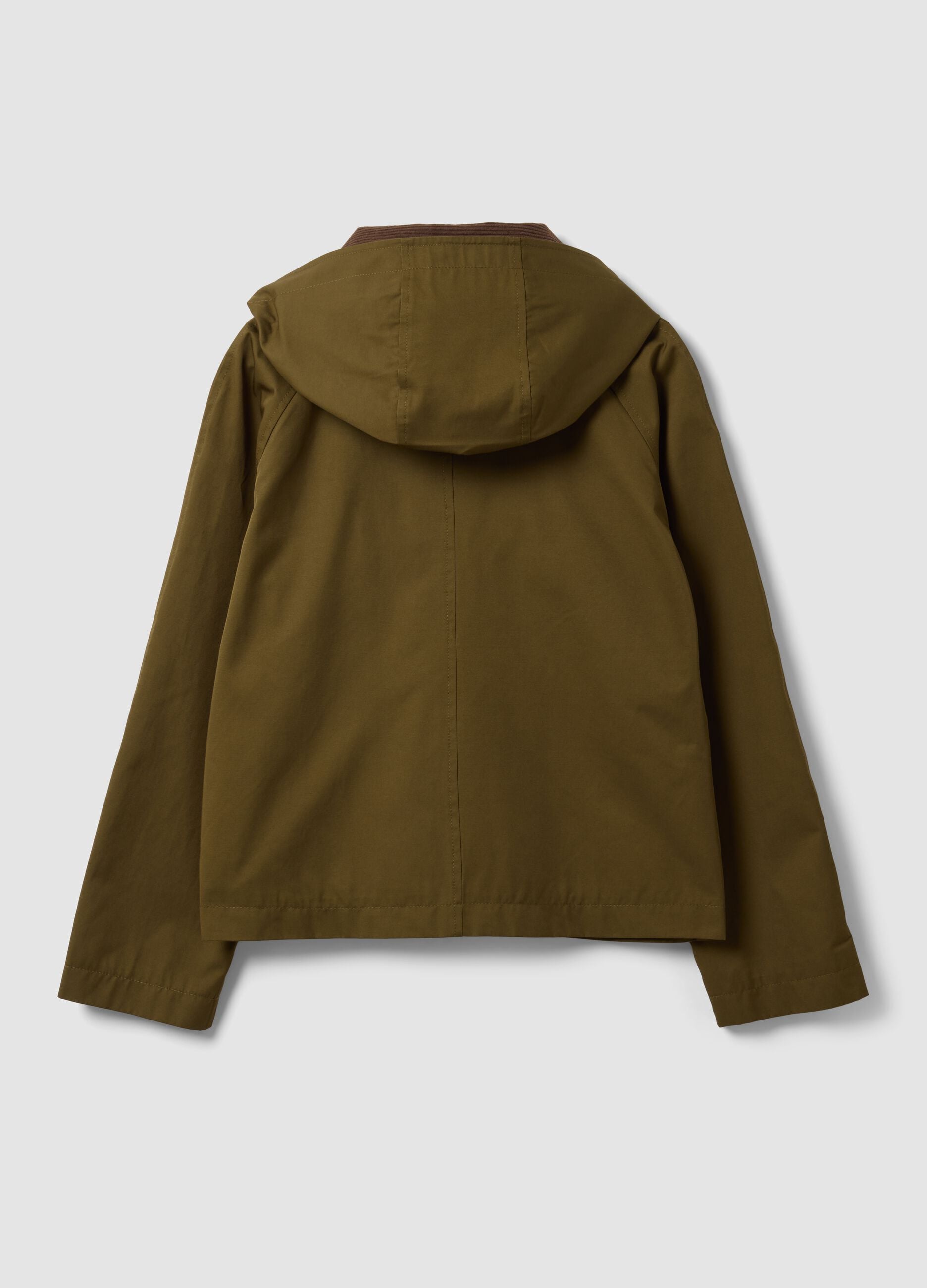 Green cotton-blend parka jacket with hood and ribbed collar
