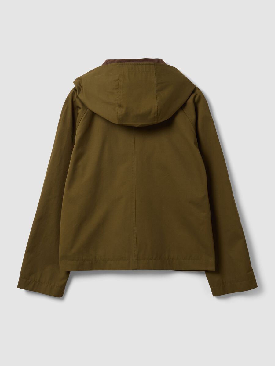 Green cotton-blend parka jacket with hood and ribbed collar_5