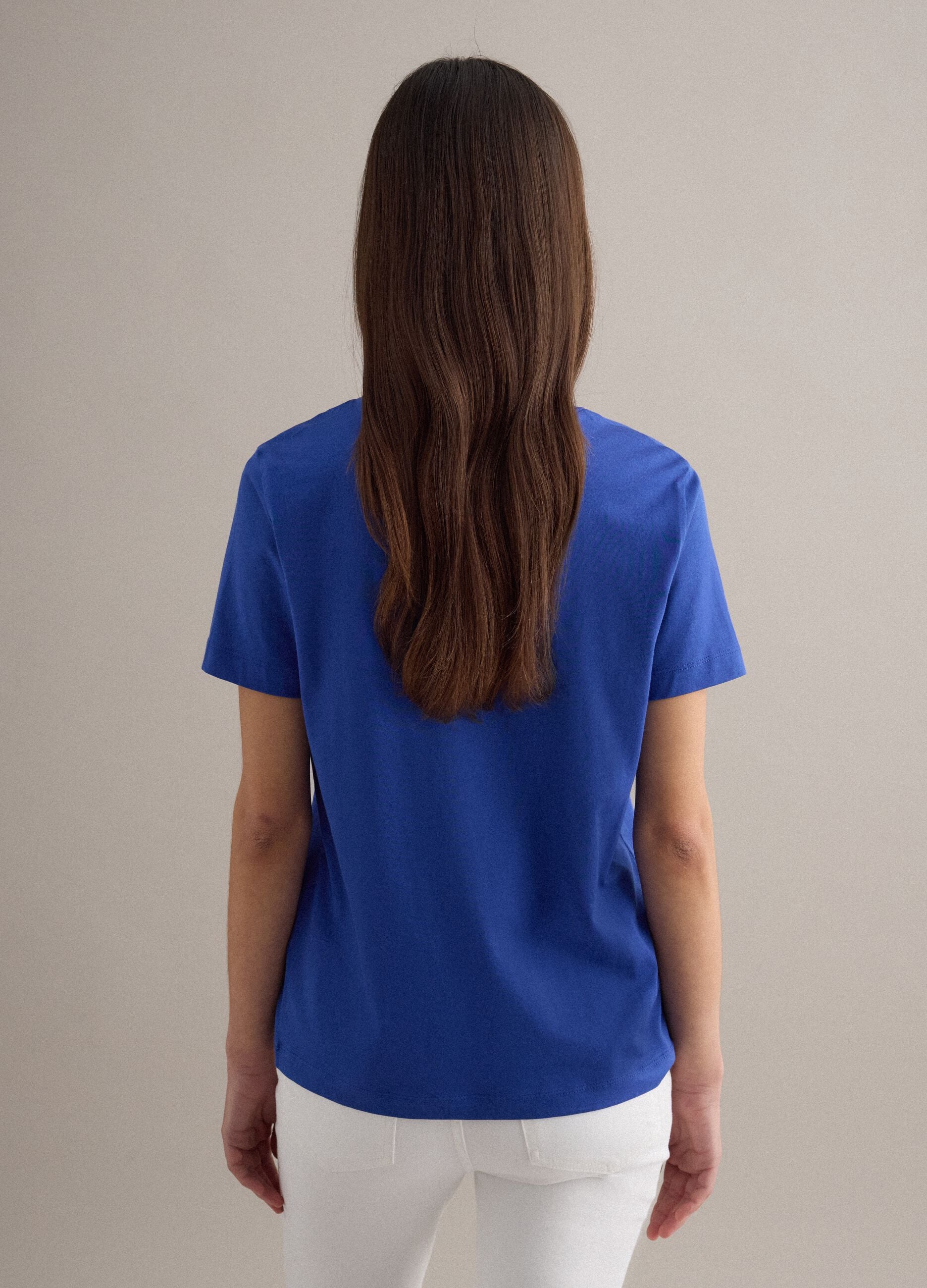 Regular fit blue crew neck cotton T-shirt