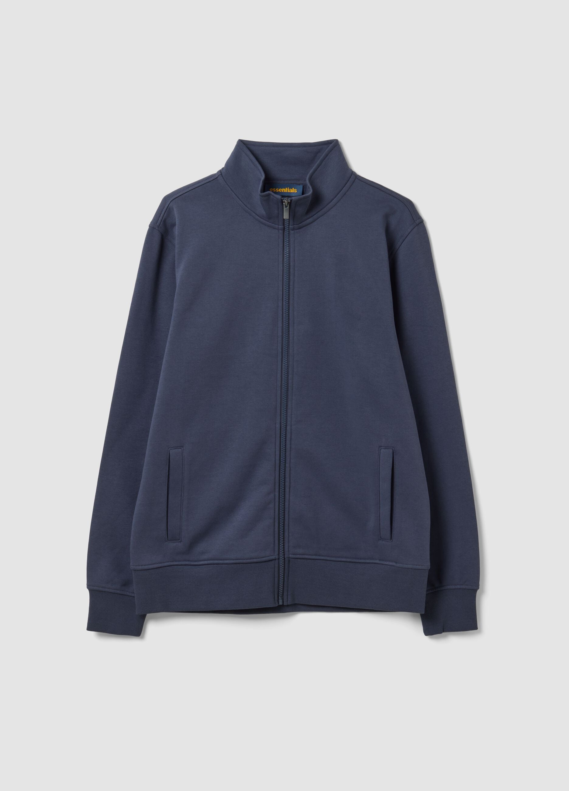 Grey cotton-blend sweatshirt with crew neck and zip, regular fit