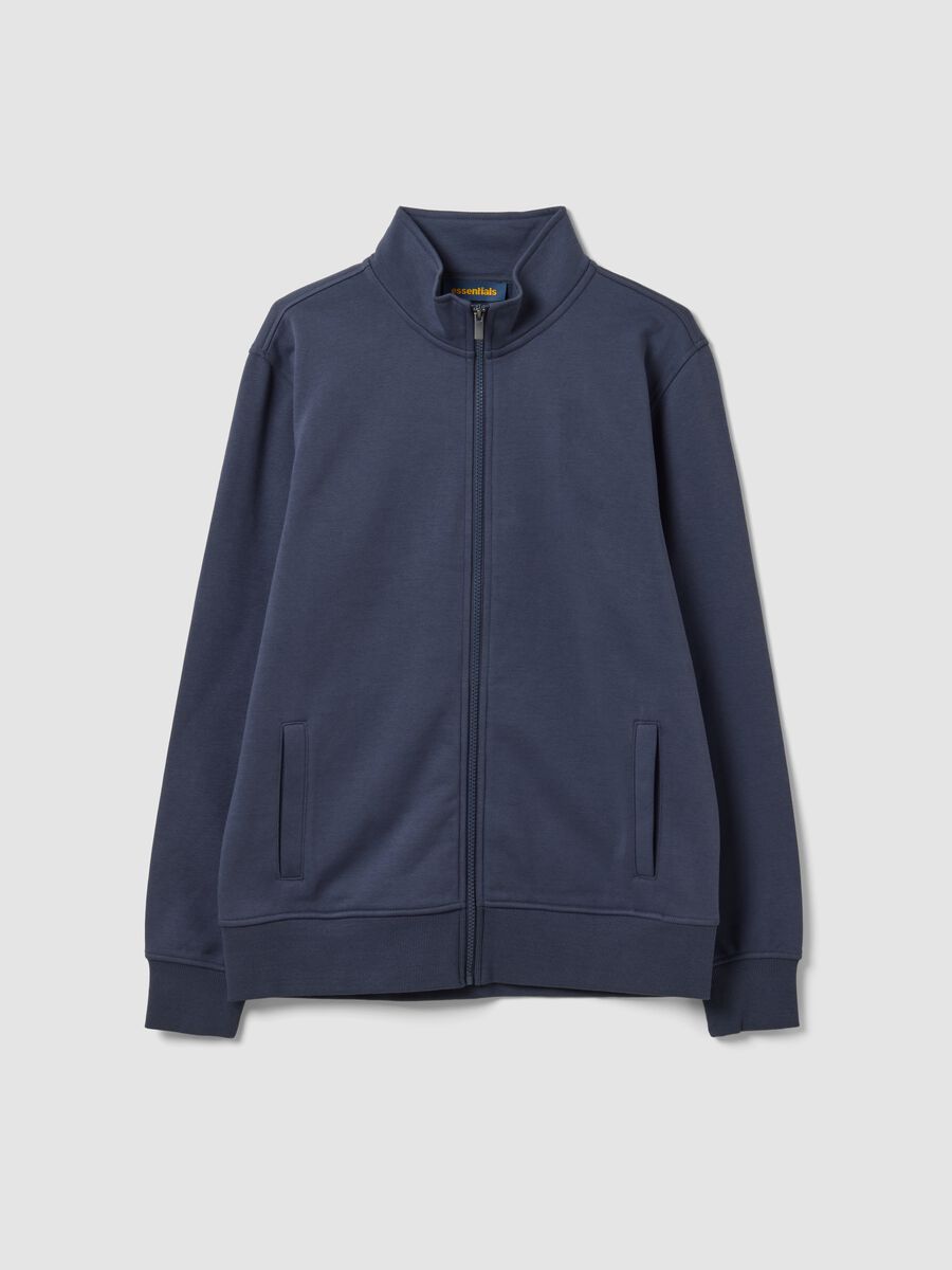 Grey cotton-blend sweatshirt with crew neck and zip, regular fit_0
