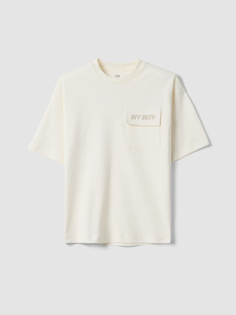 T-shirt bianca in puro cotone da ragazzo con taschino relaxed fit_3