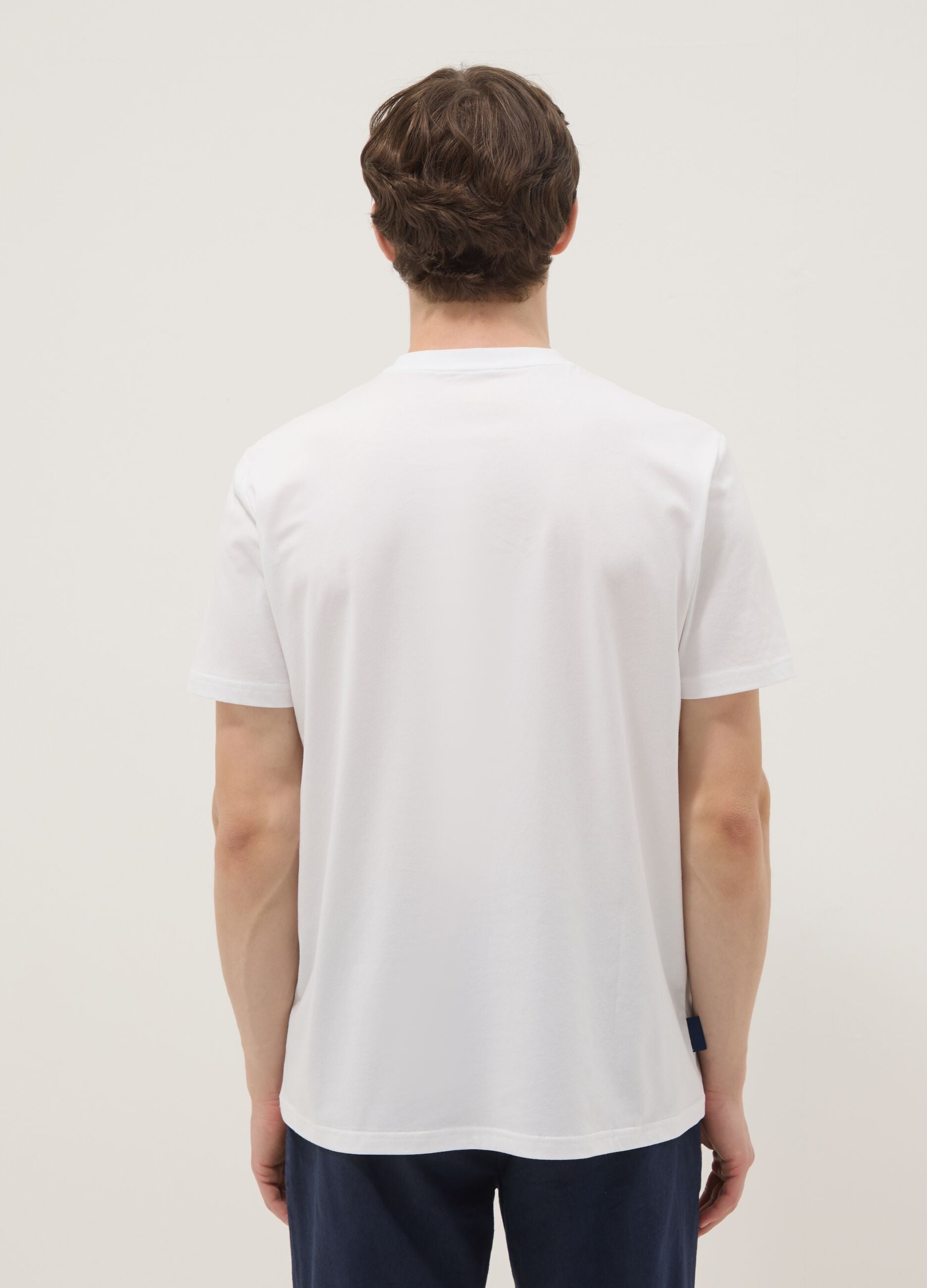 White pure cotton T-shirt with front print, regular fit