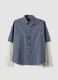 Blue checked cropped pure cotton shirt with layered over-fit sleeves_4