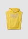 Yellow sleeveless pure cotton hoodie with logo for boys_0