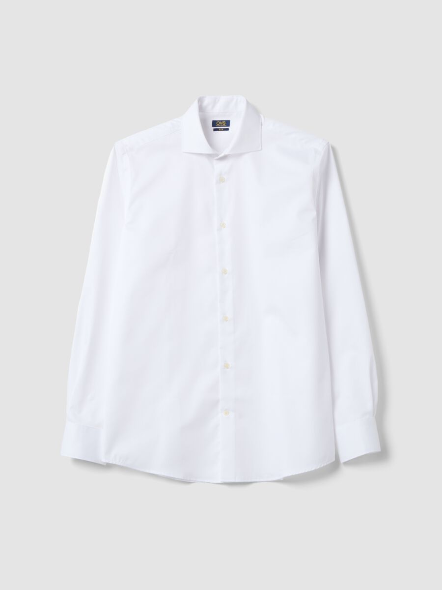 White slim-fit pure cotton shirt with French collar, non-iron_4