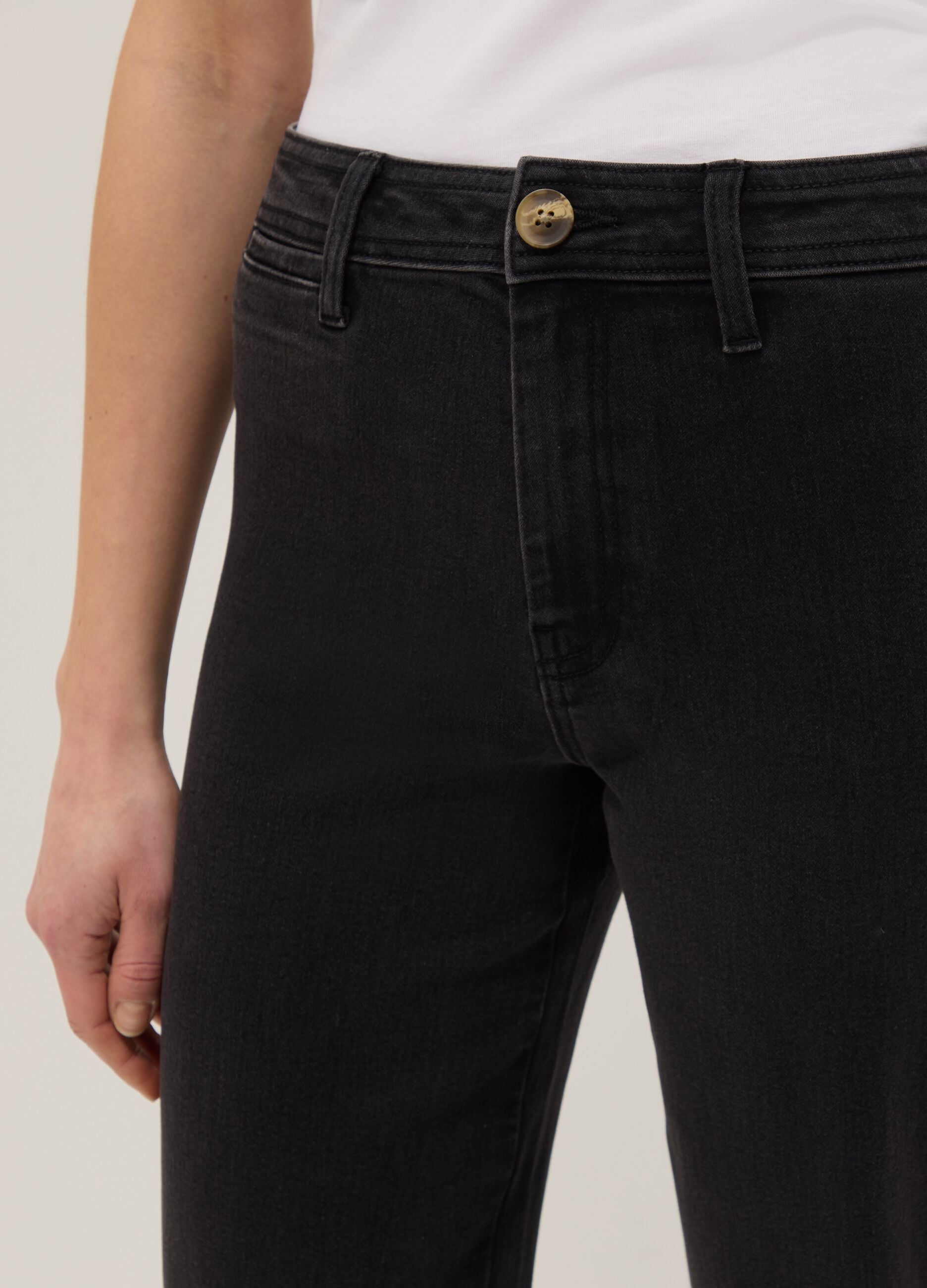 Black Stretch Cotton Wide Leg Jeans