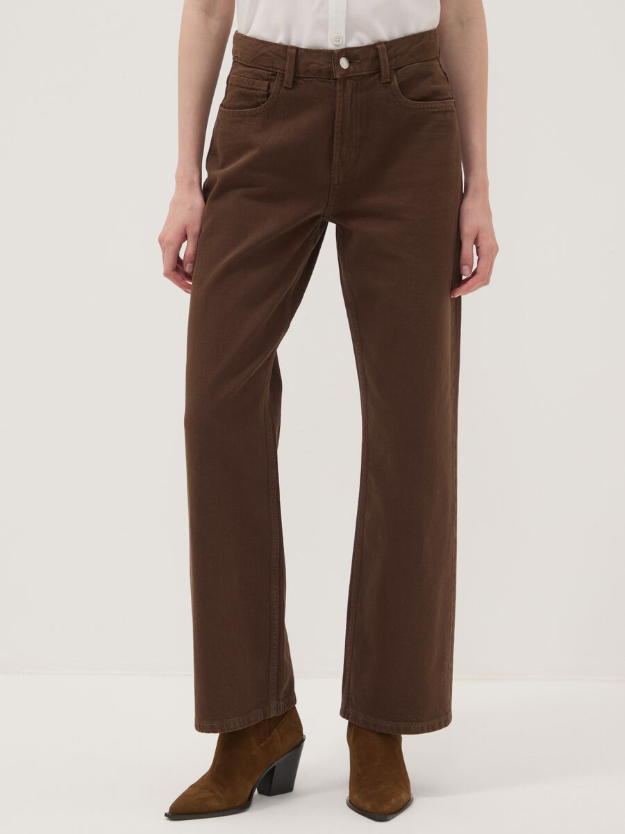Brown straight-fit pure cotton jeans_1