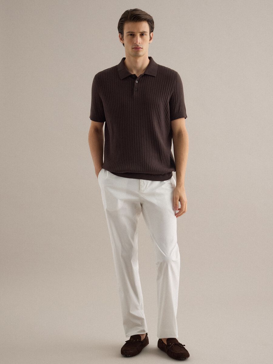 Pantaloni in cotone elasticizzato bianchi regular fit_0